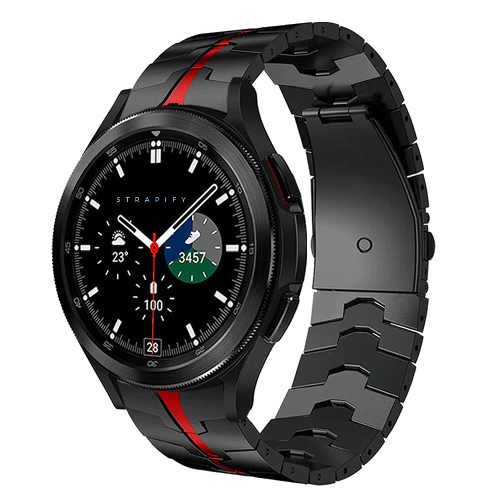 [Galaxy Watch 4, 5 & 6] Fitted Steel Bracelet - Armour - Black / Red