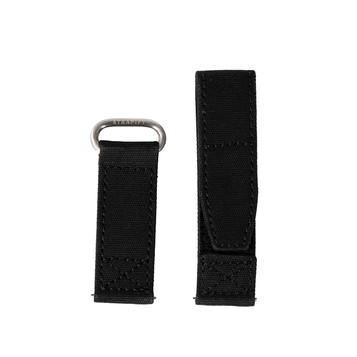 Black military-style velcro watch band with metal D-ring connector for Apple Watch