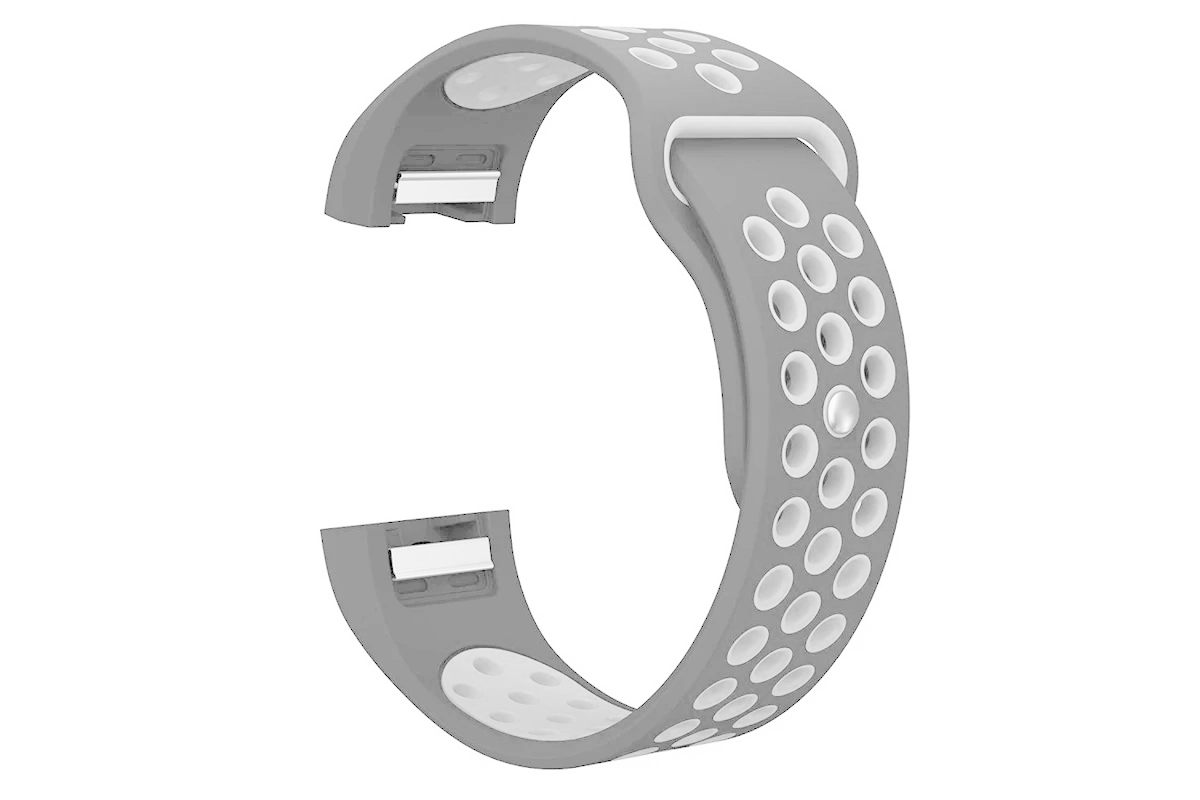 Gray and white perforated silicone sport band for Fitbit Charge 2 with secure closure clasp