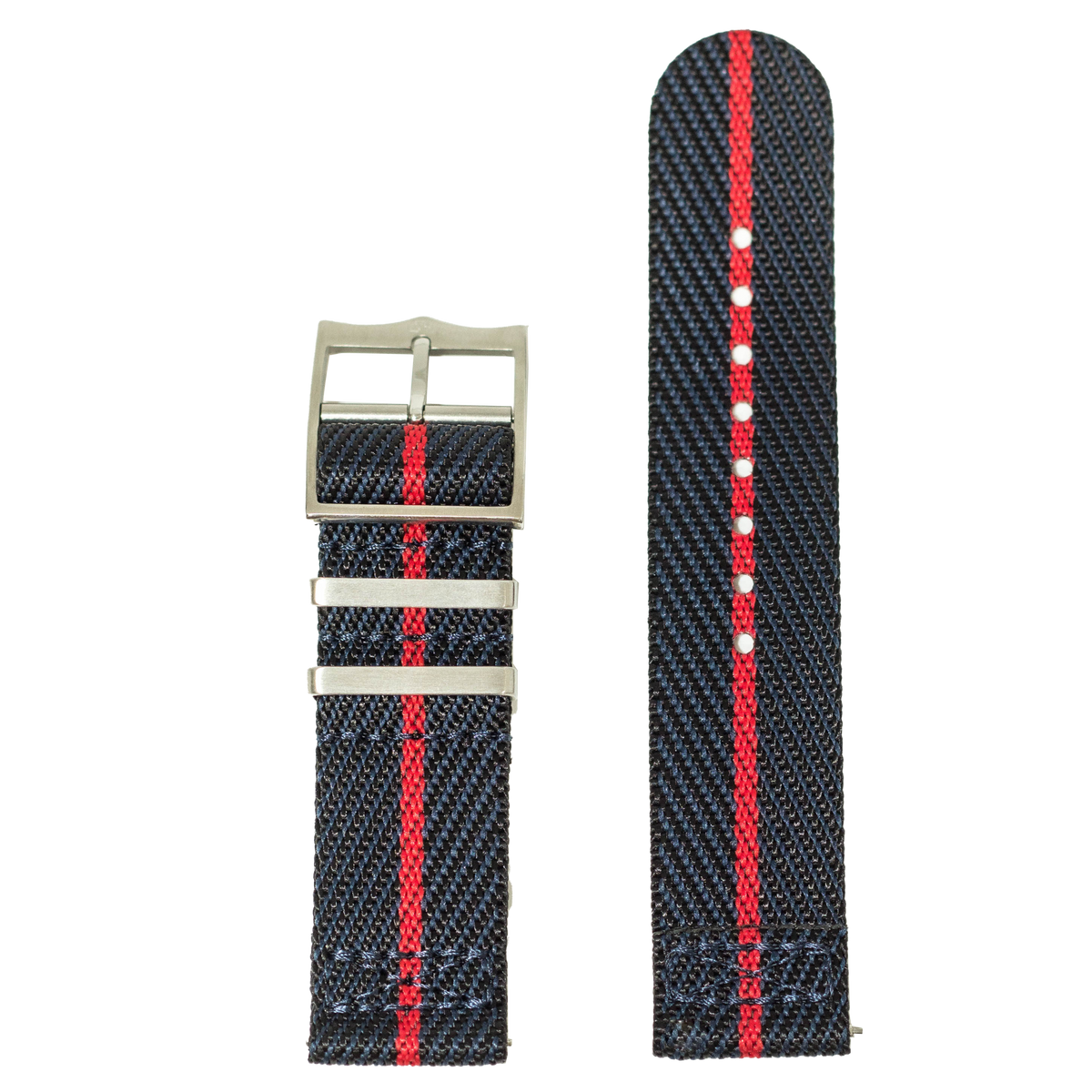 QuickFit Cross Militex watch strap 26mm night blue with red stripe and stainless steel buckle