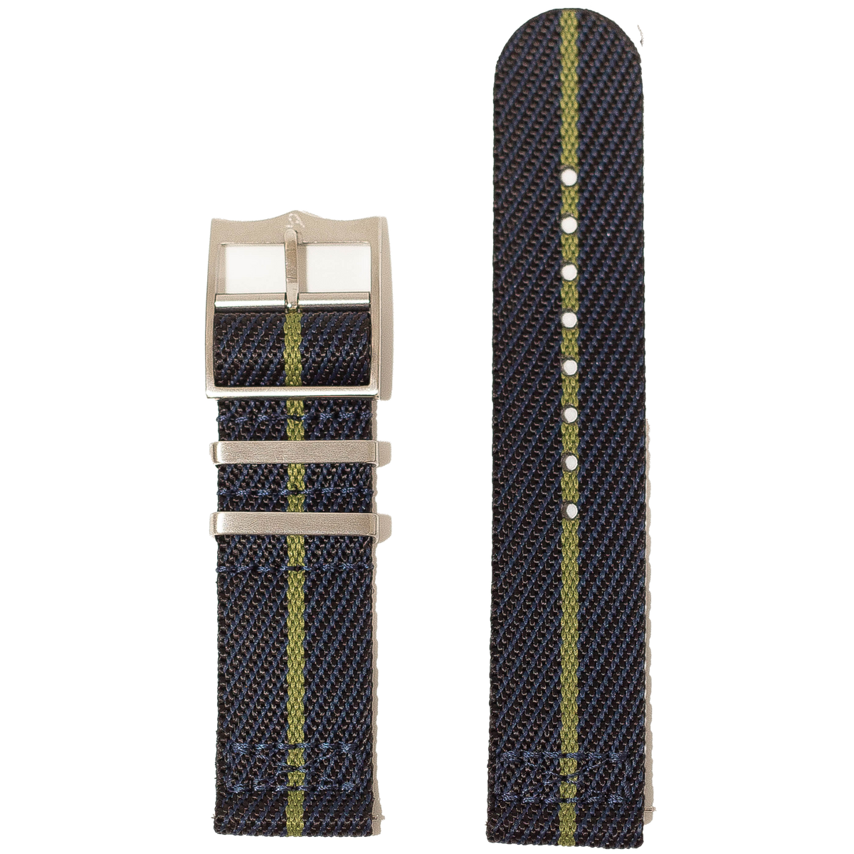 QuickFit Cross Militex watch strap 26mm night blue with green stripe and brushed metal buckle