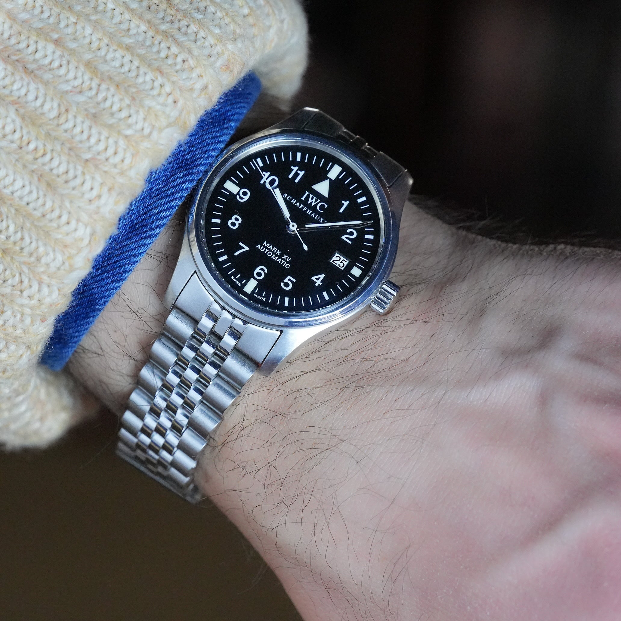 Stainless steel Forstner Model J jubilee bracelet for IWC Mark XV with polished and brushed links