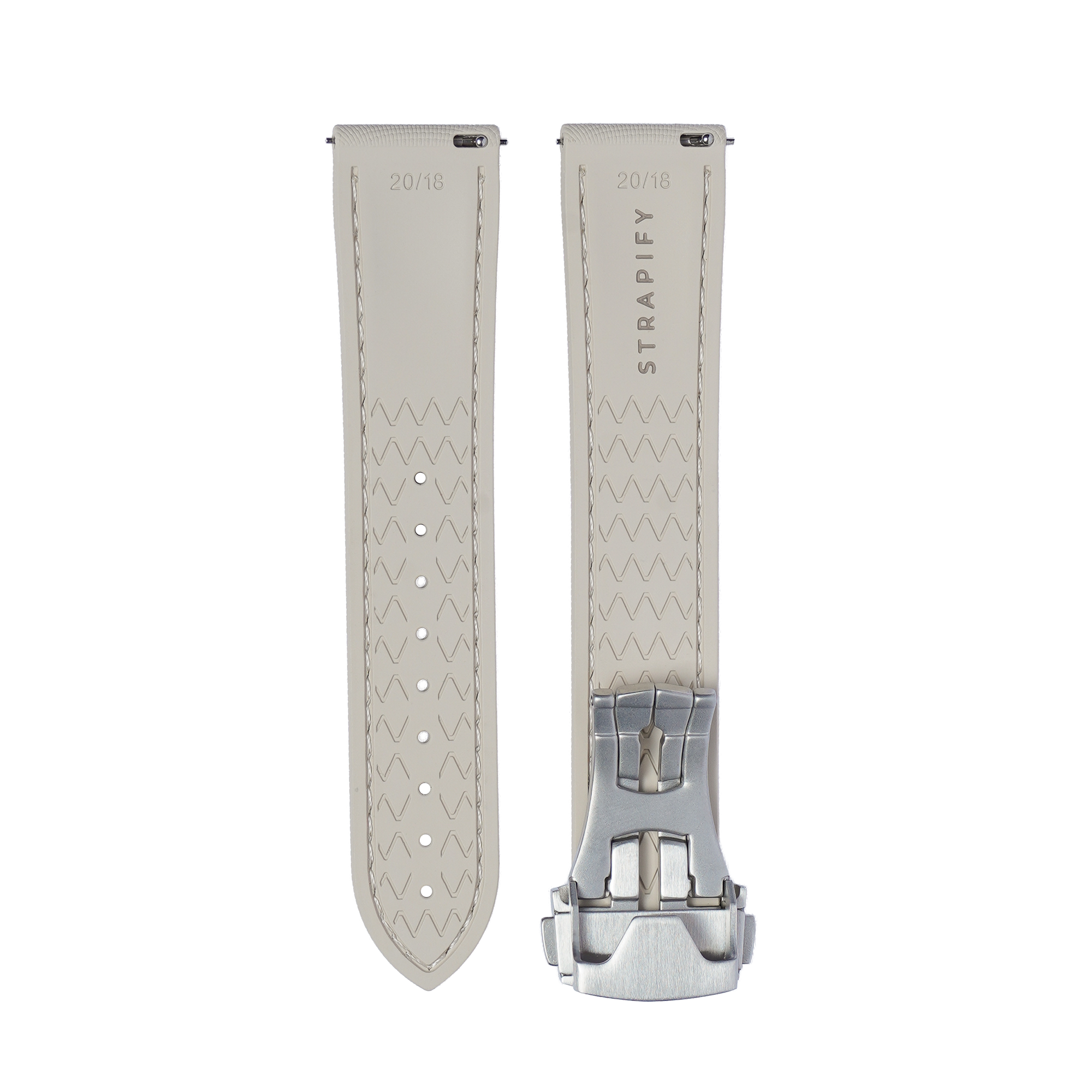 Cream textured FKM rubber watch strap 20/18mm with quick release pins and stainless steel buckle