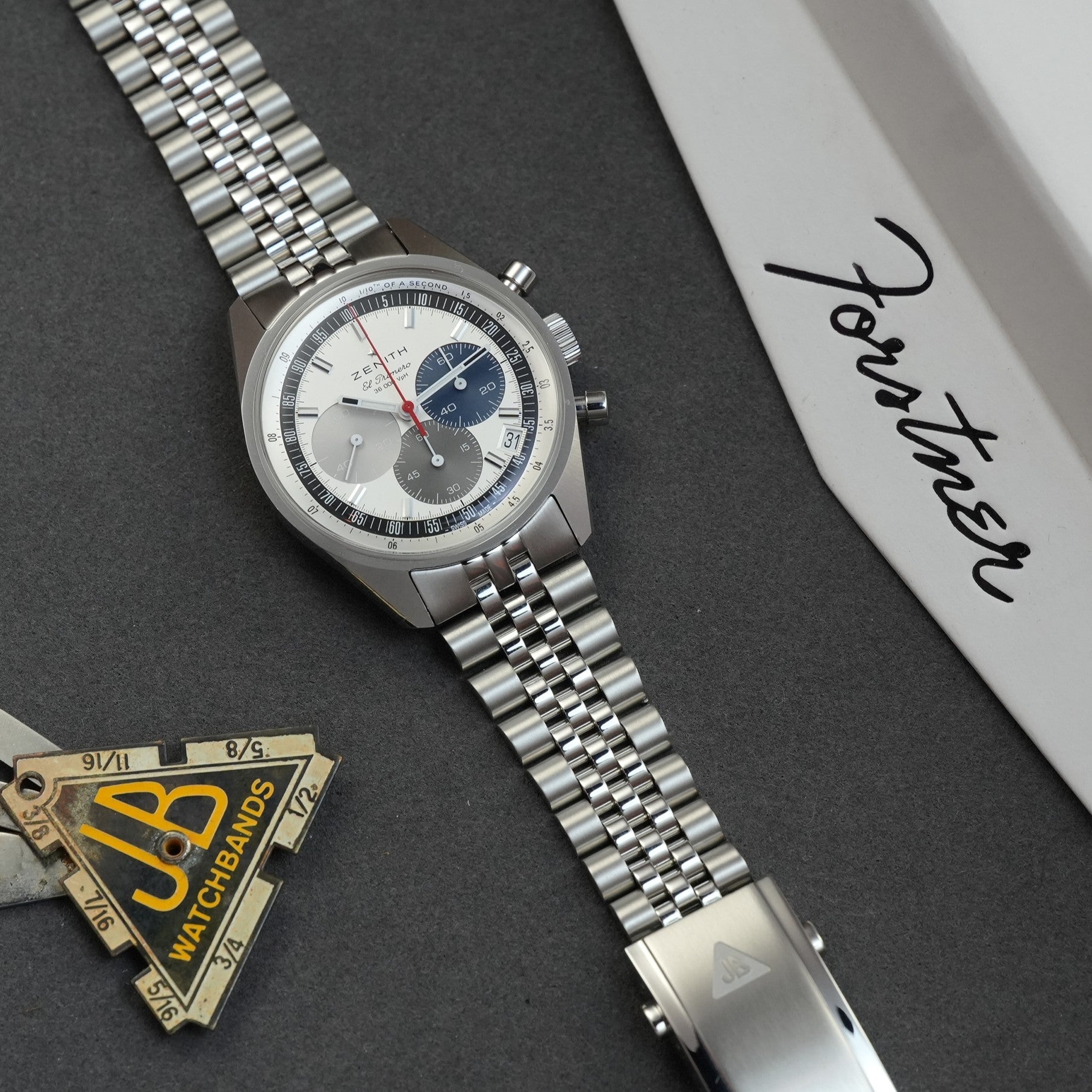Forstner Model J jubilee bracelet fitted to a Zenith El Primero Chronomaster Original 38mm
