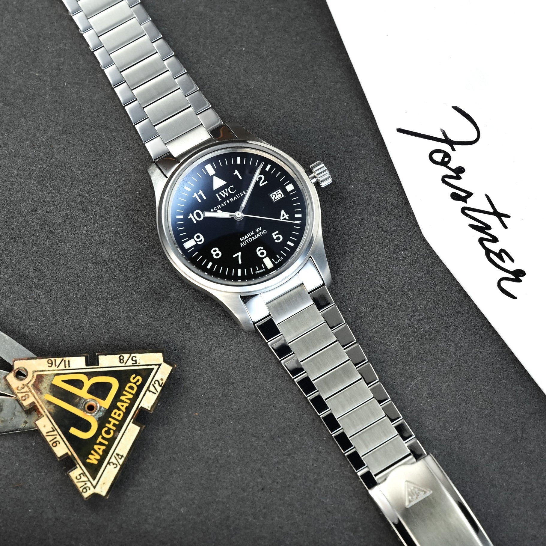Stainless steel Forstner Flat Link Bracelet for IWC Mark XV with thin vintage-style links