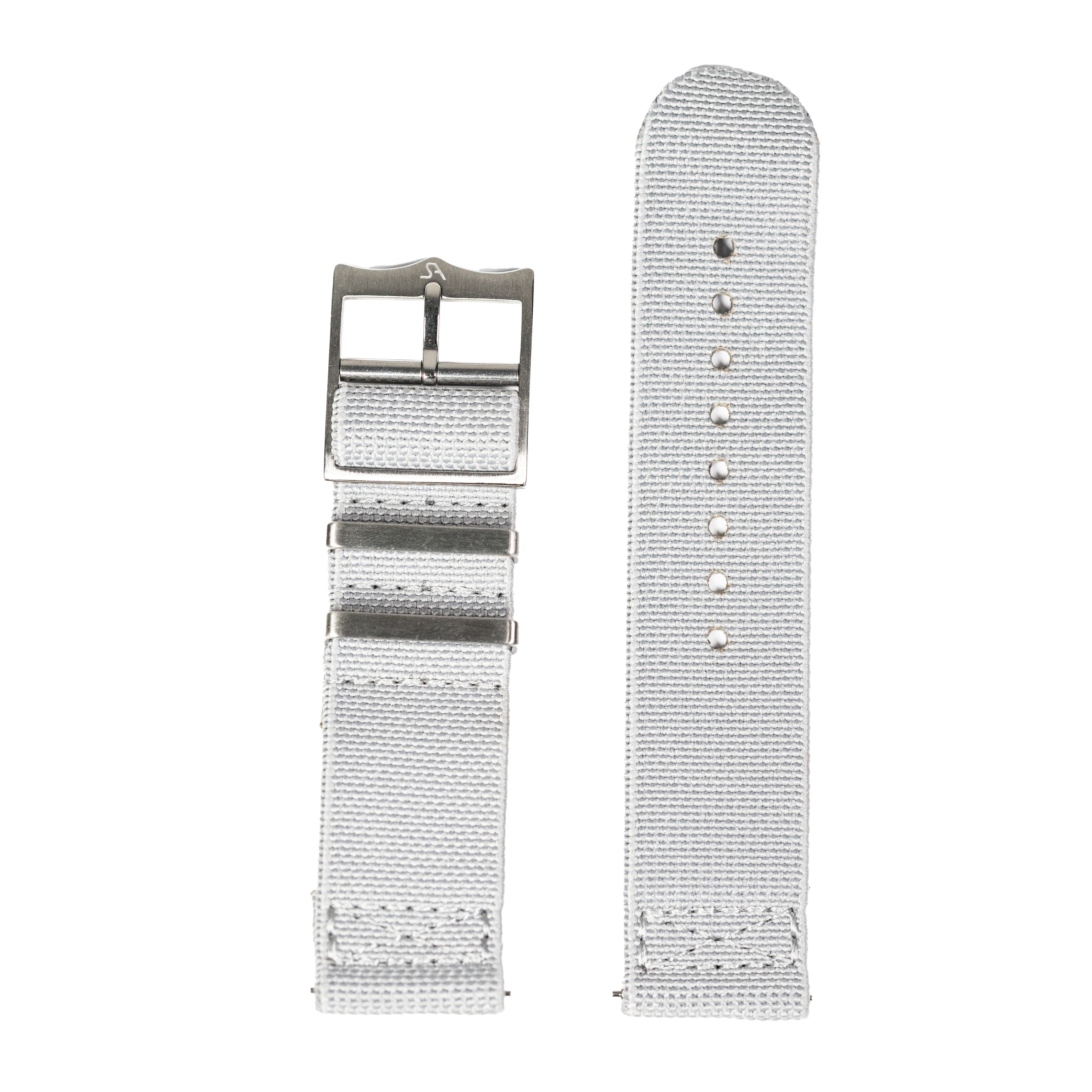 Grey fabric watch strap 22mm with stainless steel buckle and quick-fit system for easy replacement