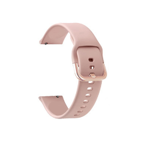 Rose pink quick release silicone smartwatch band with rose gold buckle closure