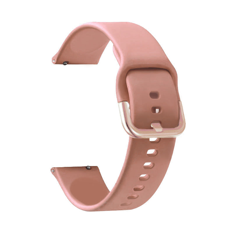 Rose pink silicone smartwatch band with quick release buckle and adjustment holes