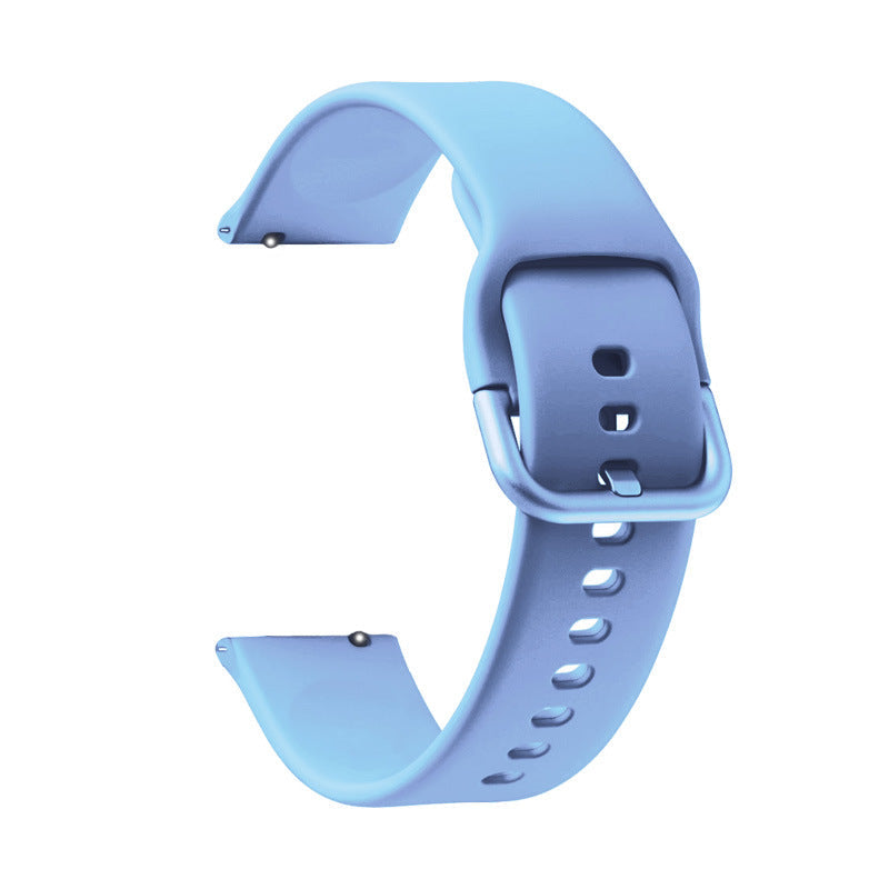 Sky blue silicone smartwatch band with quick release mechanism and adjustment holes
