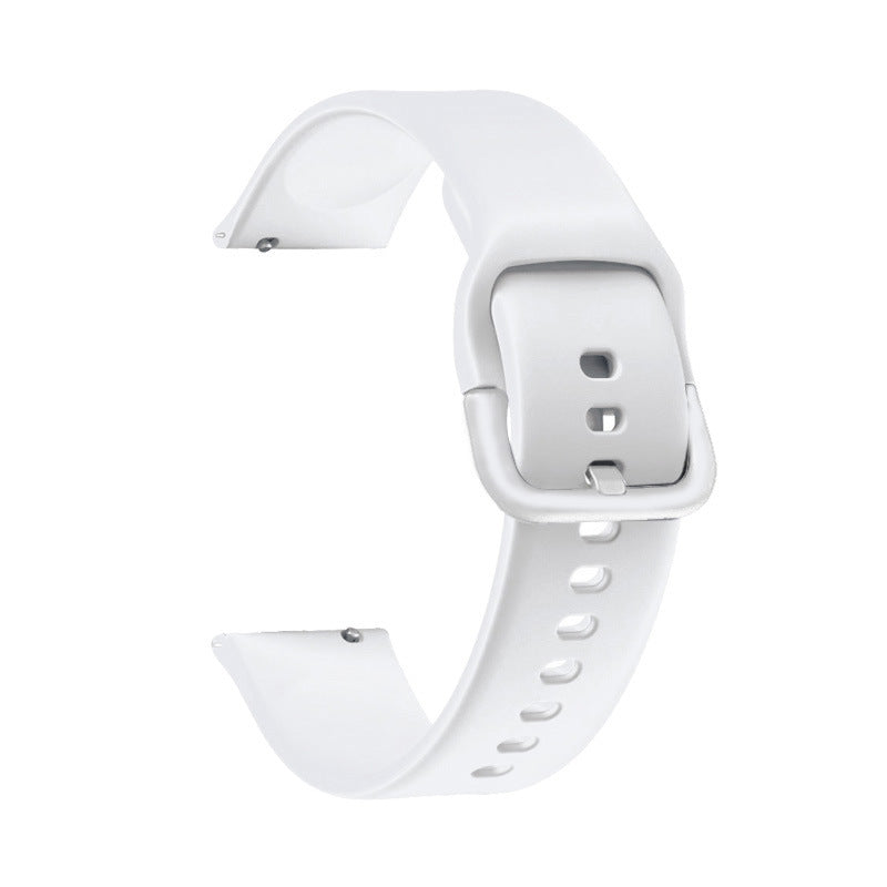White silicone watch band with quick release connector and adjustable buckle closure