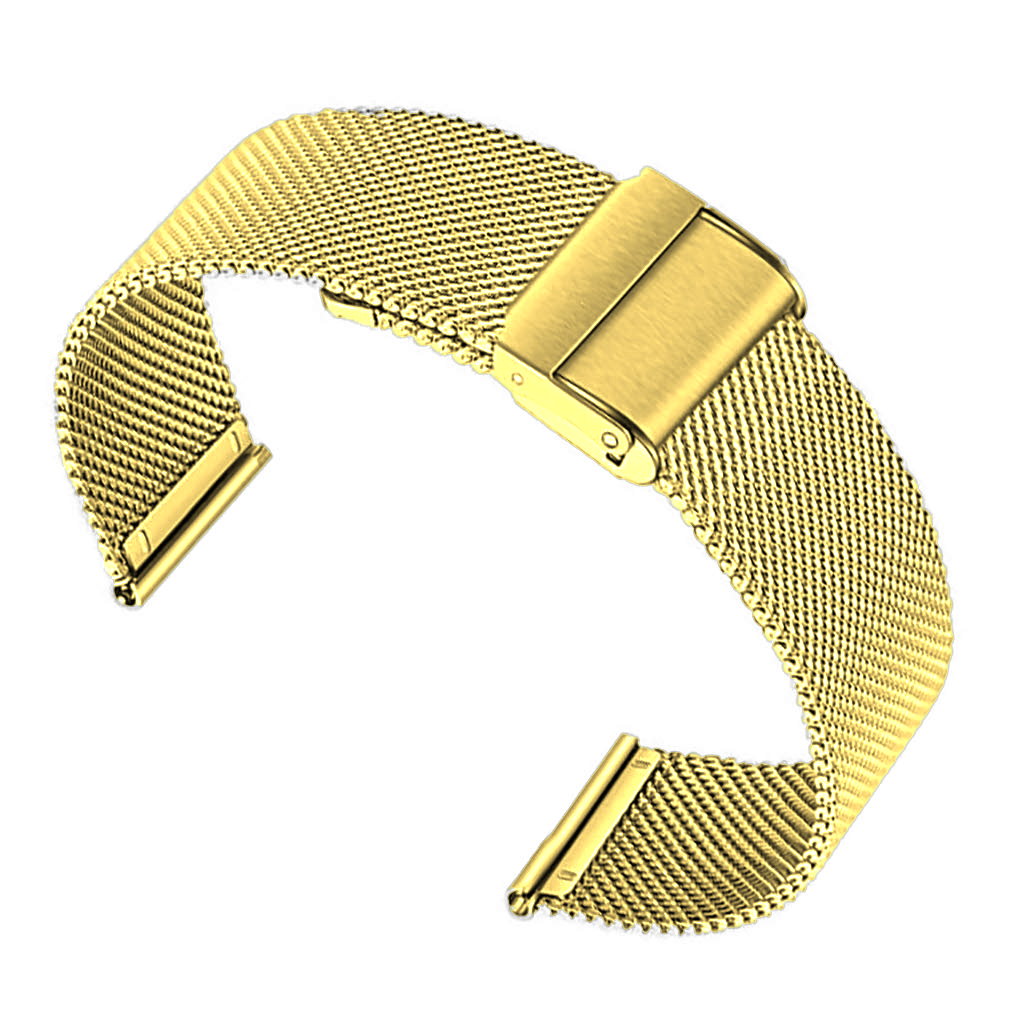 Gold Milanese mesh watch band with magnetic safety clasp closure, adjustable stainless steel bracelet strap