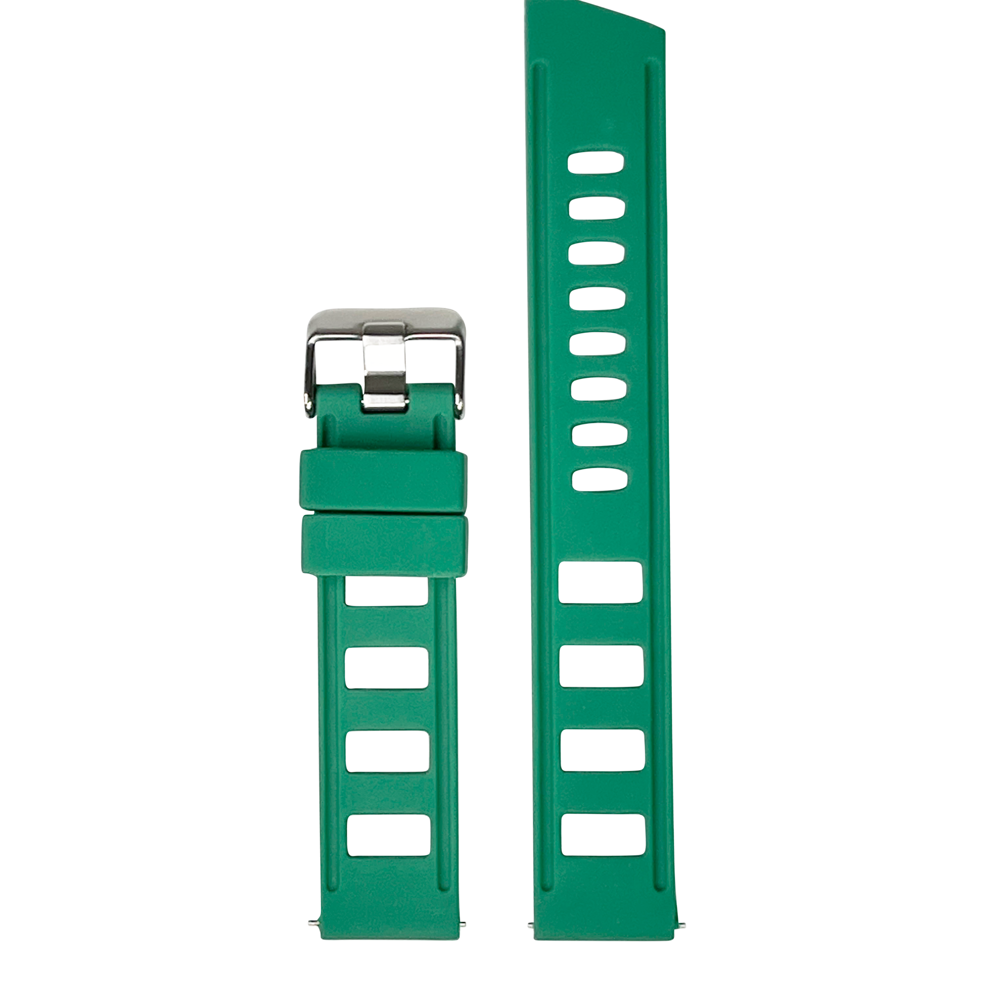 Green silicone watch band with quick release mechanism and stainless steel buckle