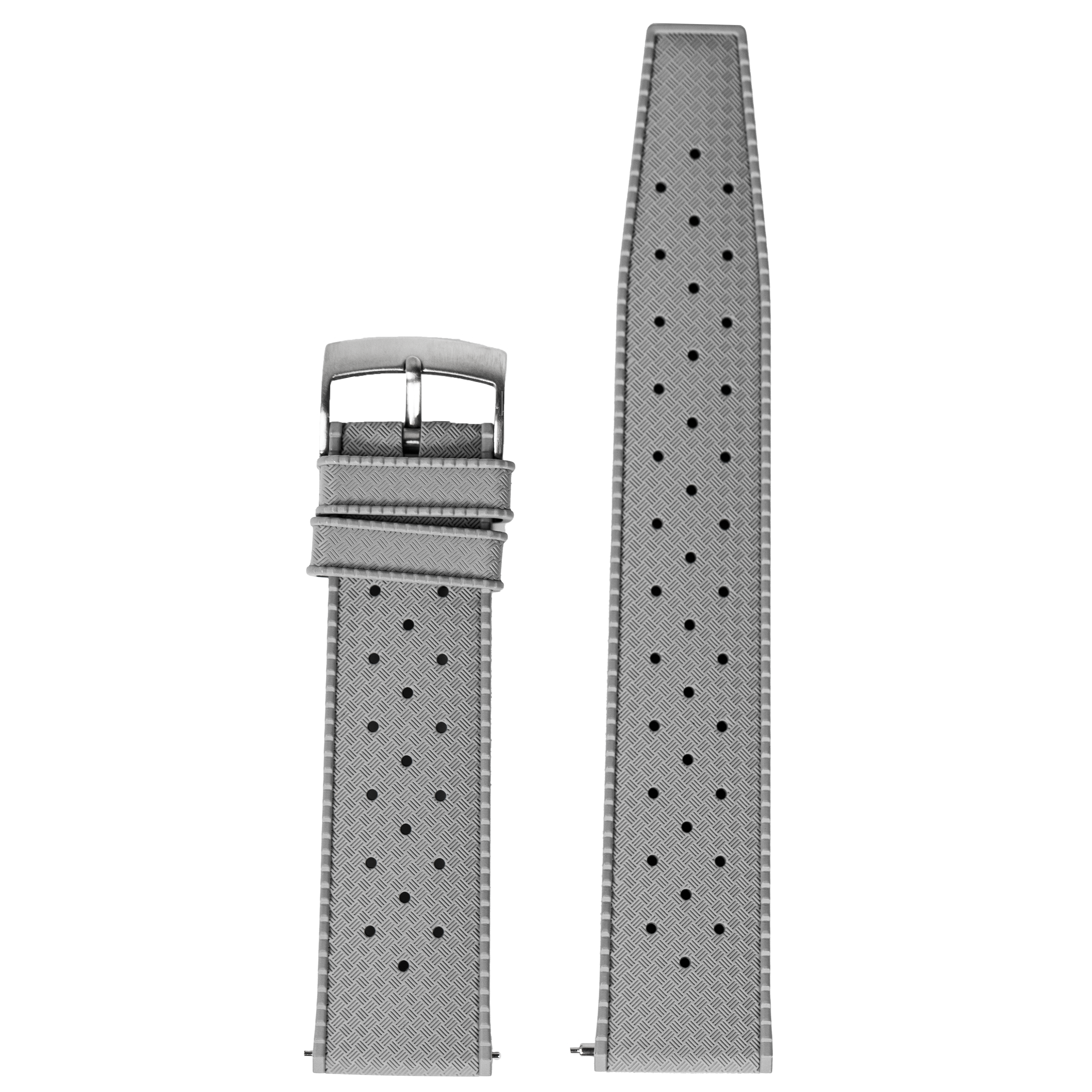 QuickFit King Tropic grey FKM rubber watch strap 20mm with perforated design and brushed metal buckle