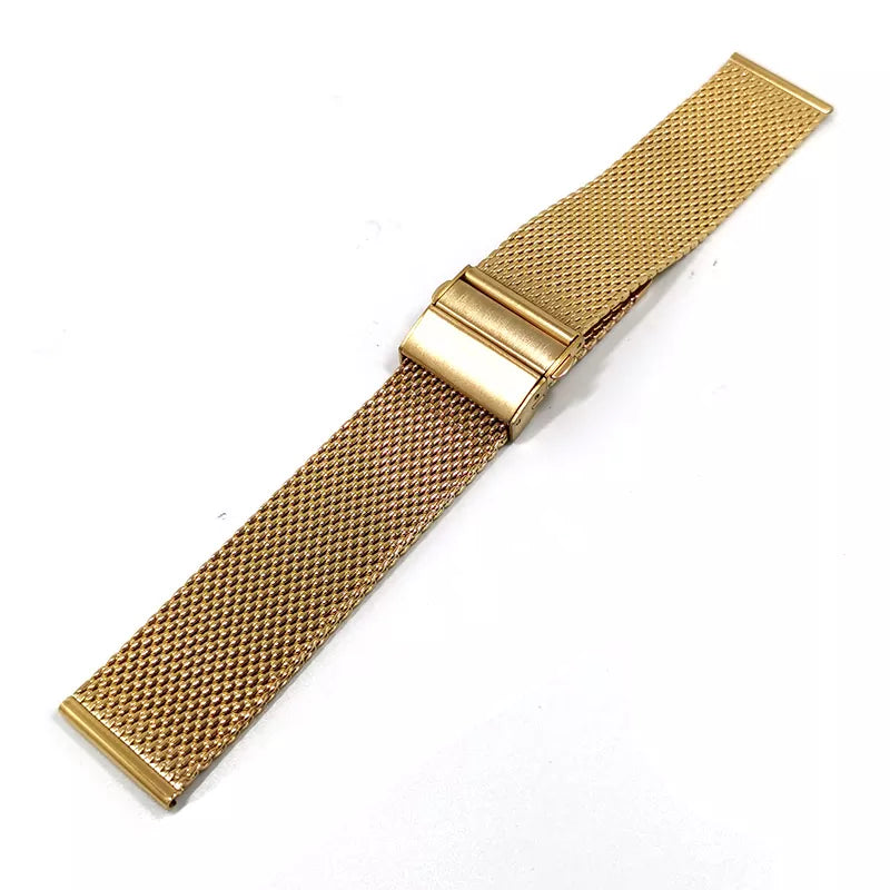 Gold Milanese mesh watch band with quick release and magnetic clasp closure