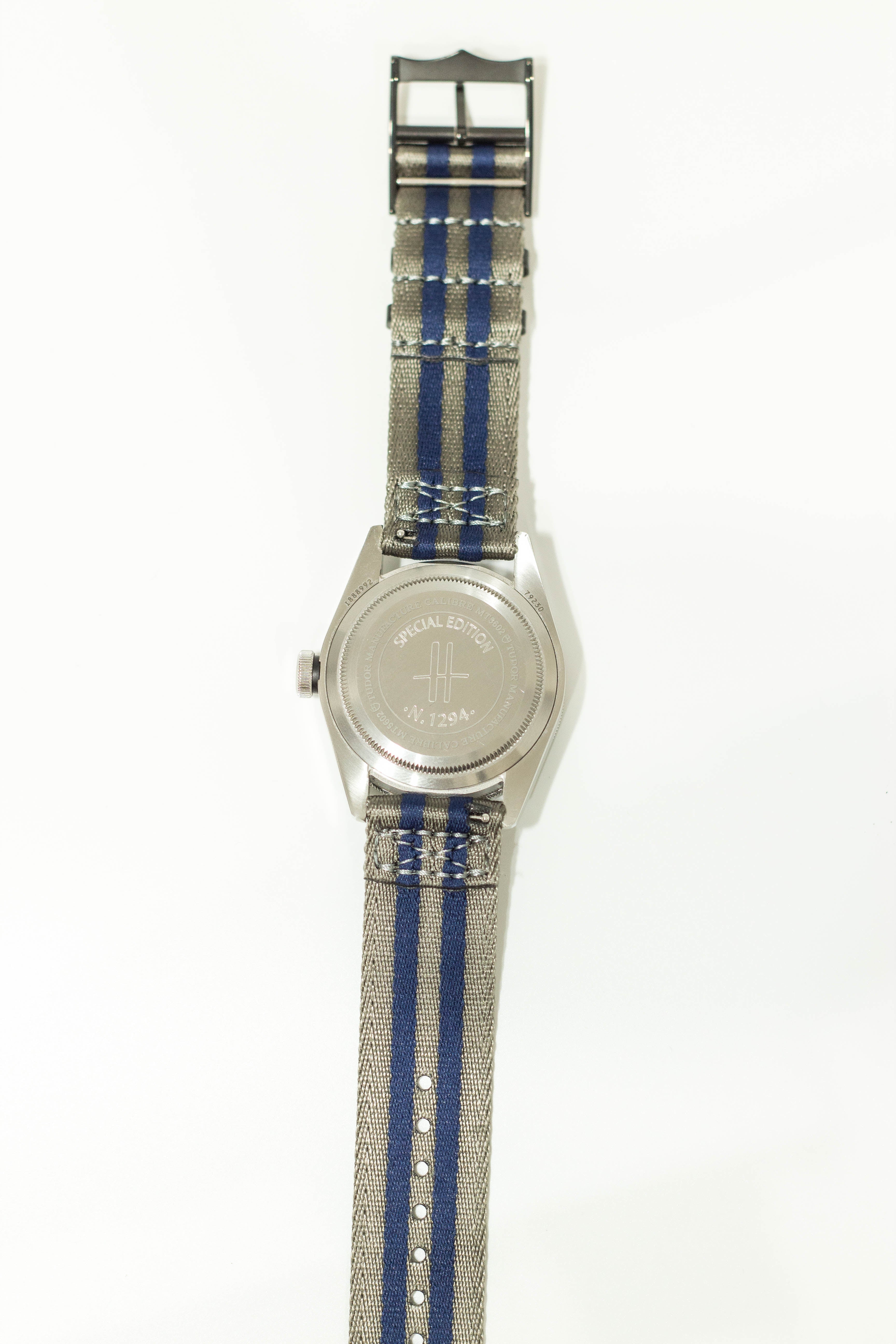 Military watch with stealth blue steel strap