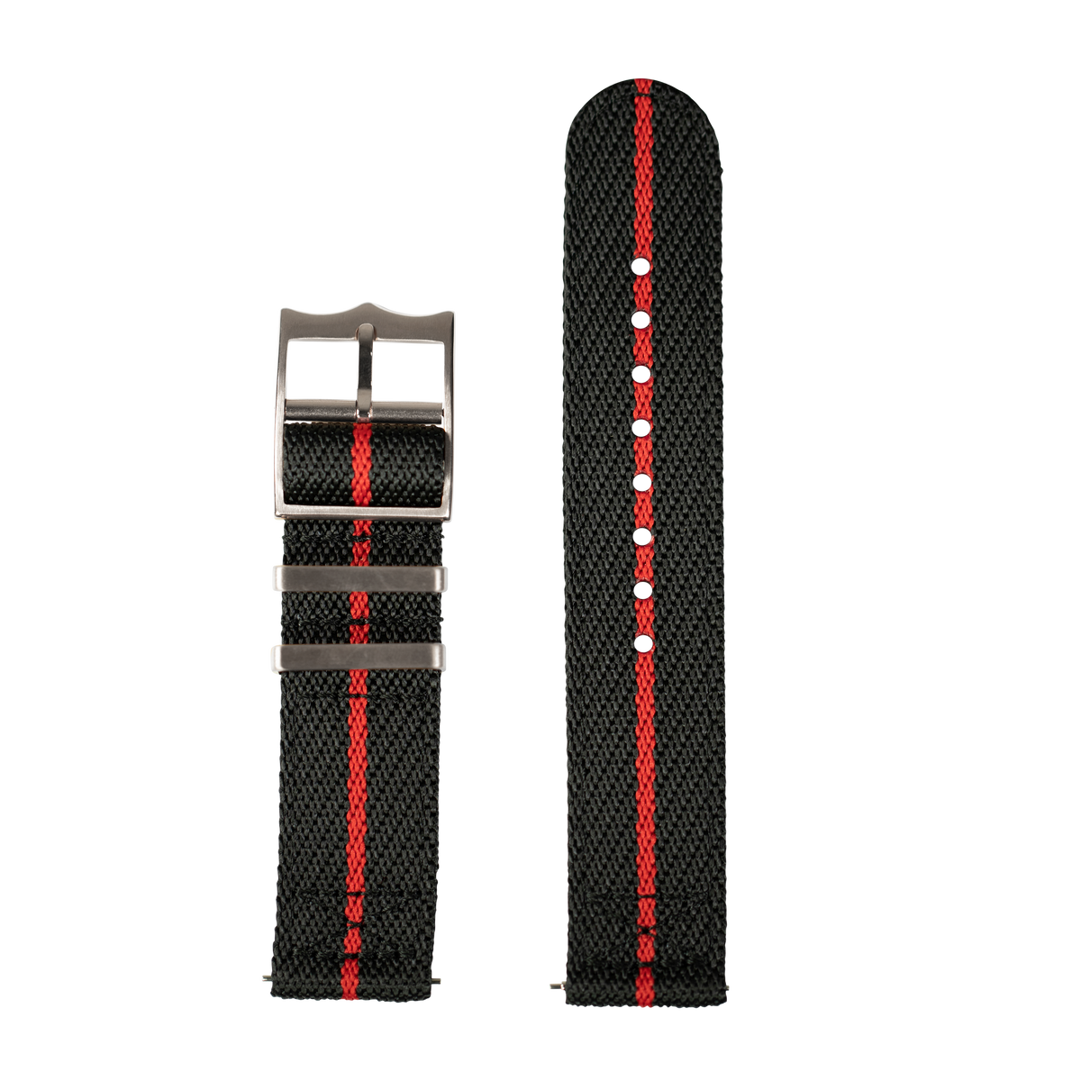 QuickFit Cross Militex black and red striped nylon watch strap with metal buckle, 26mm