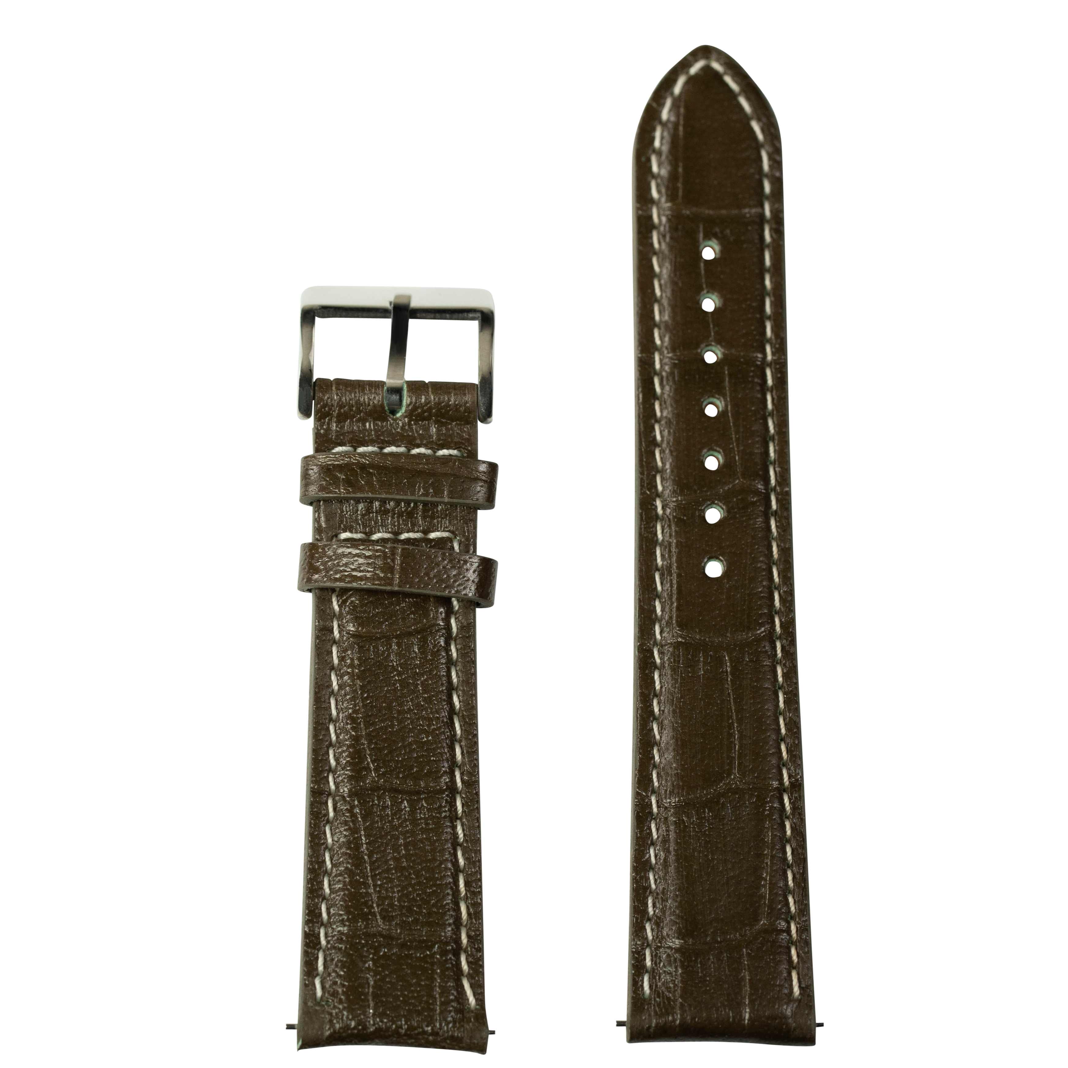 [Fitbit Versa 3 & 4/Sense 1 & 2] Alligator Leather - Olive Green | Contrast Stitching