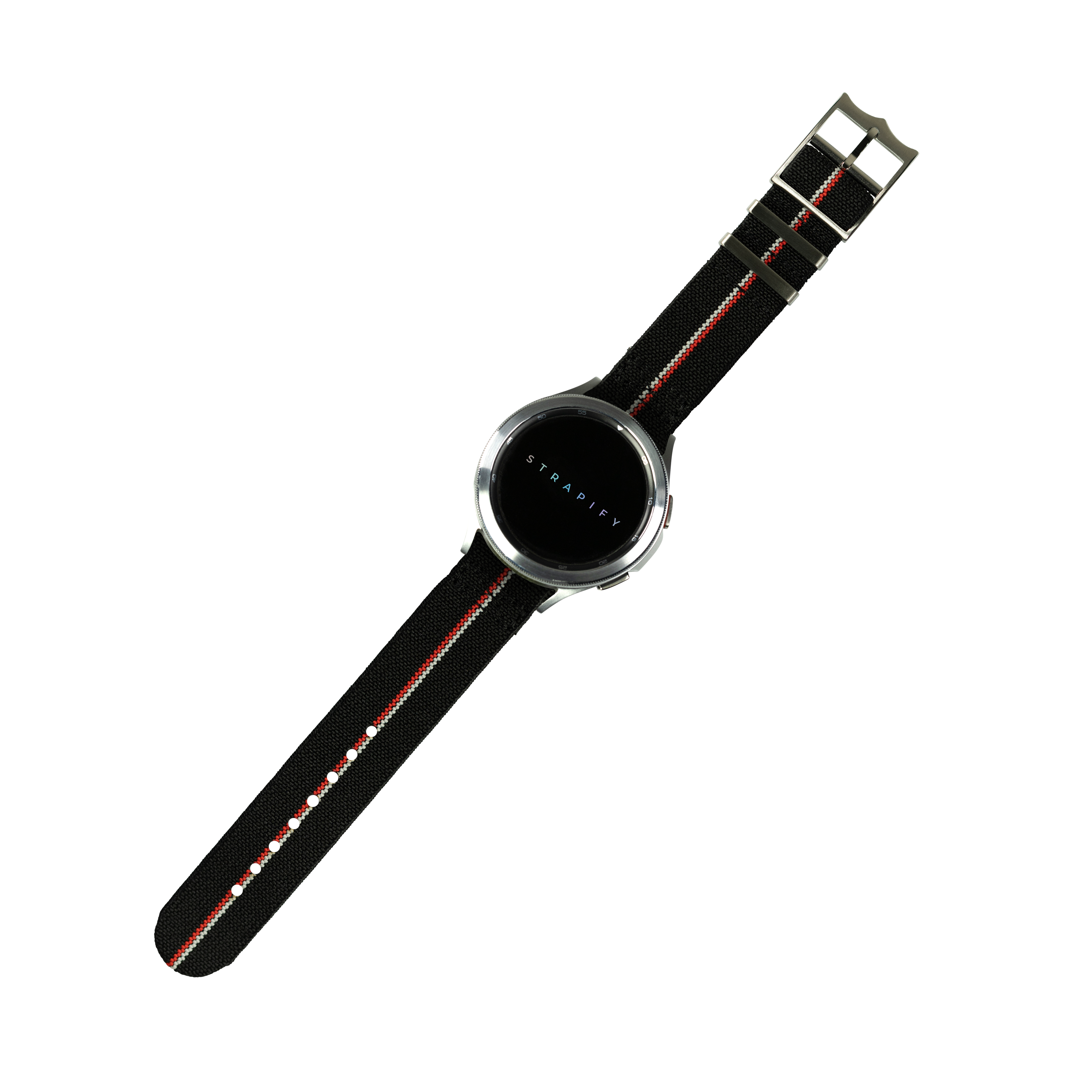Stradify QuickFit ElastoFlex smartwatch band black with red and white stripe 26mm strap