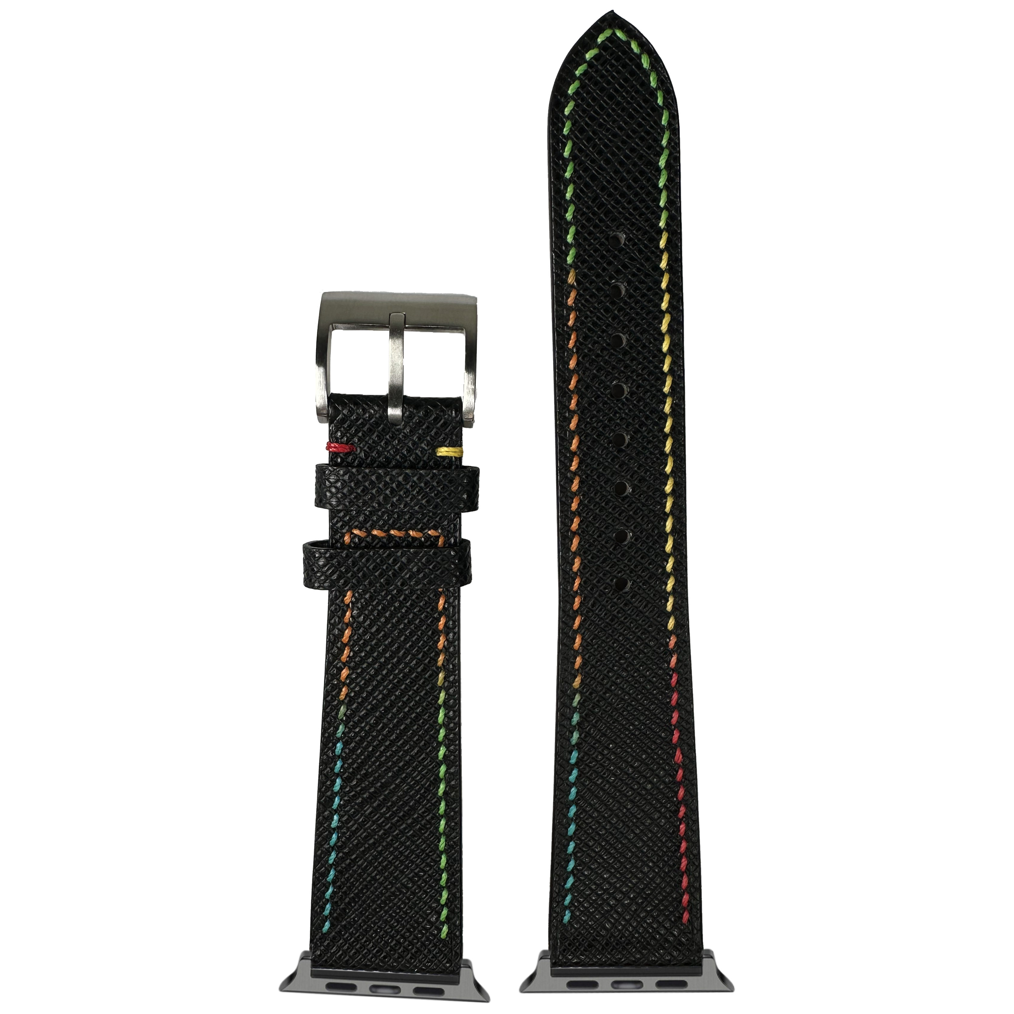 [Fitbit Charge 3 / 4] Chevre Saffiano - Black | Rainbow Stitching