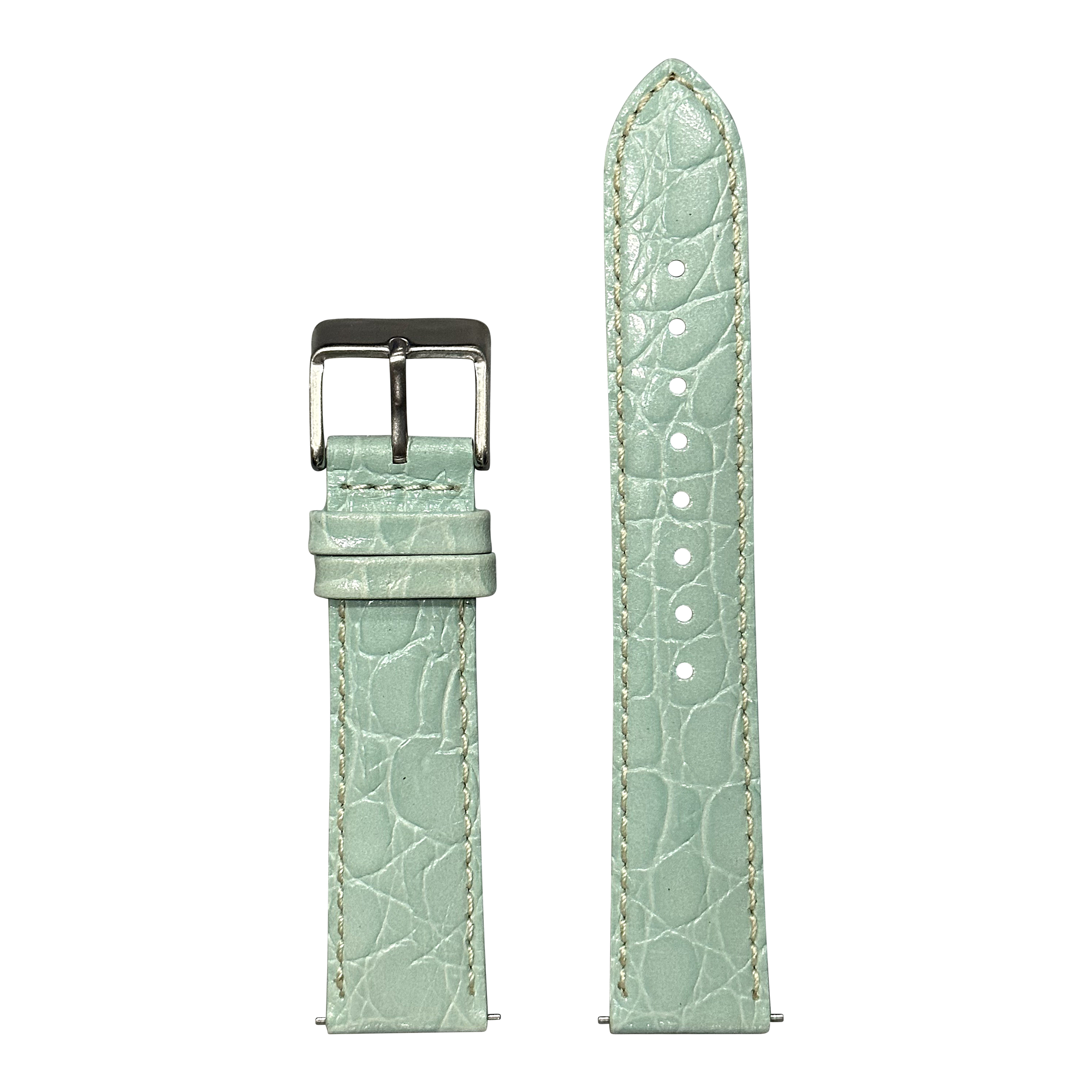 [Quick Release] Alligator Leather - Light Tiffany Blue | White Stitching