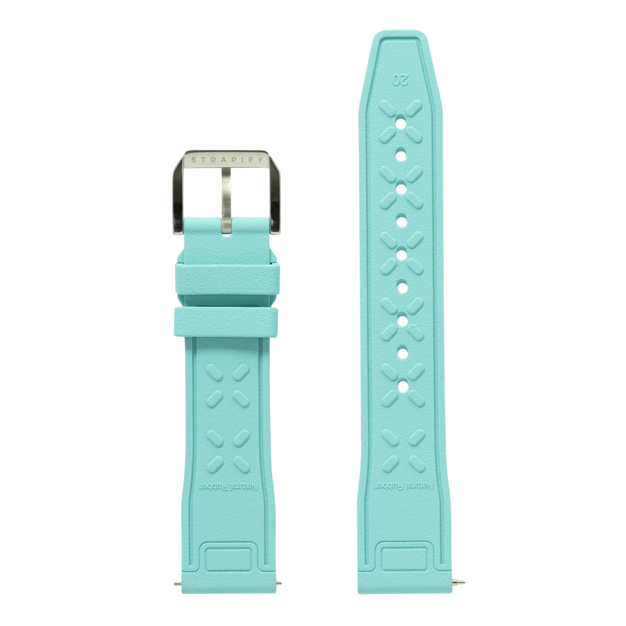 Turquoise FKM rubber quick release watch strap with stainless steel buckle and embossed pattern