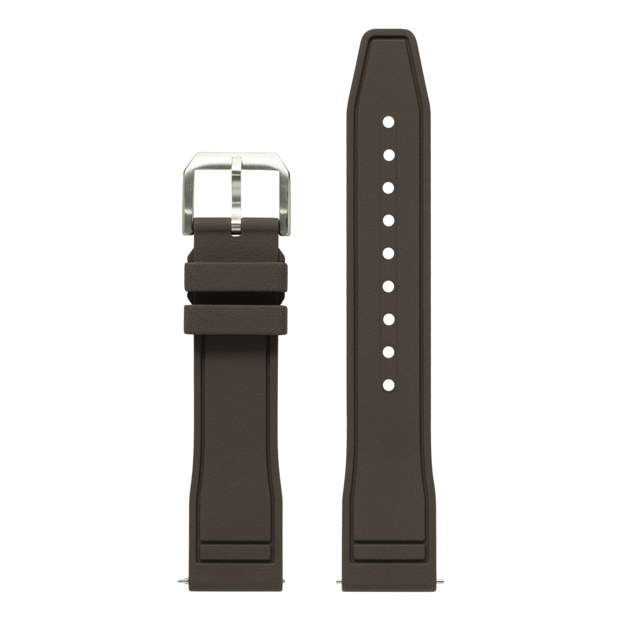 Black FKM rubber quick release watch strap with stainless steel buckle and white hole markers