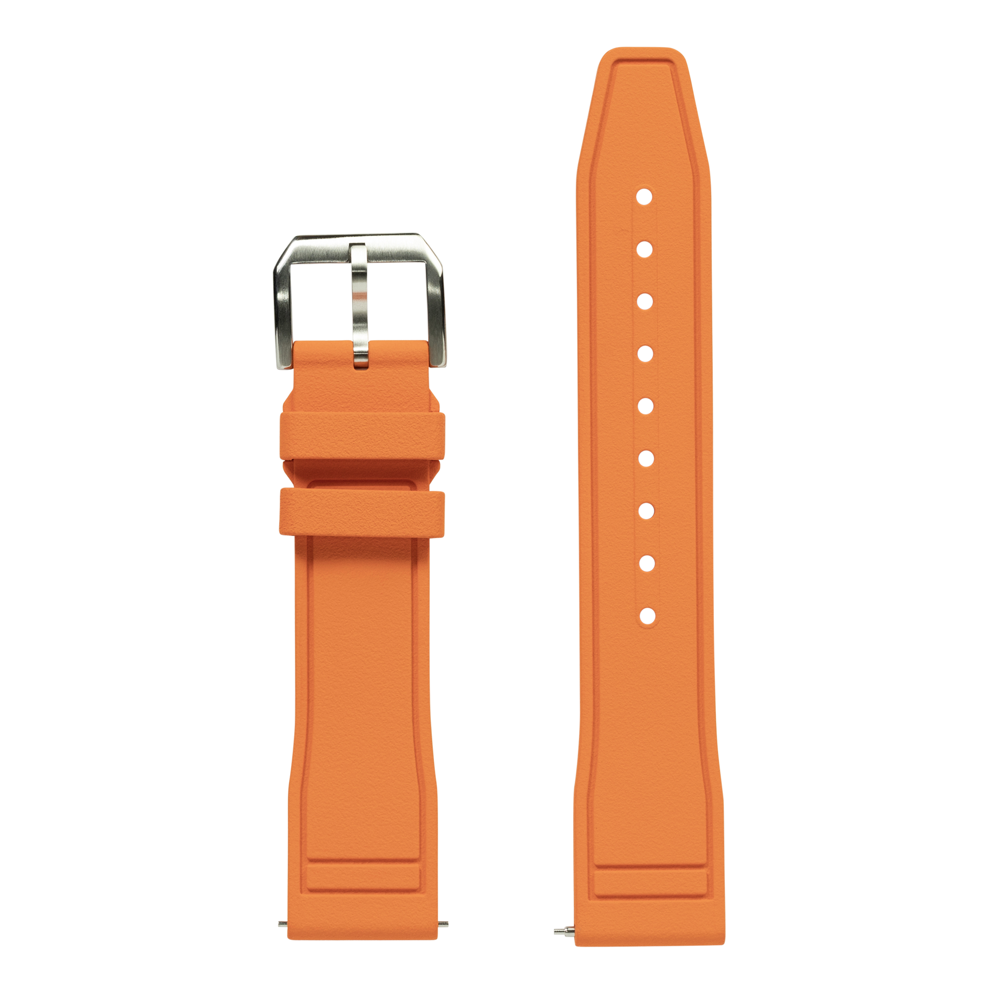 Orange FKM rubber quick release watch band with stainless steel buckle and adjustment holes