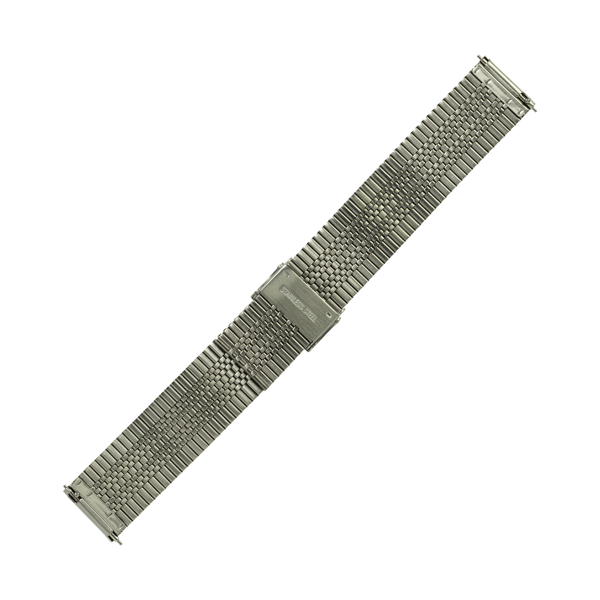 Stainless steel flat-link micro-adjustable watch bracelet with quick release clasp and deployment buckle