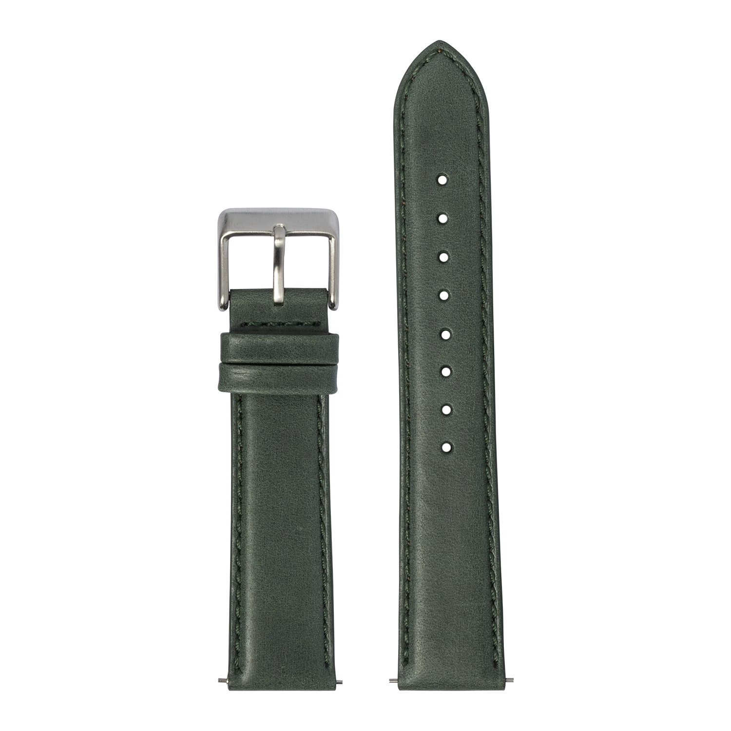 Forest green leather watch band 20mm with stainless steel buckle and quick-fit attachment system