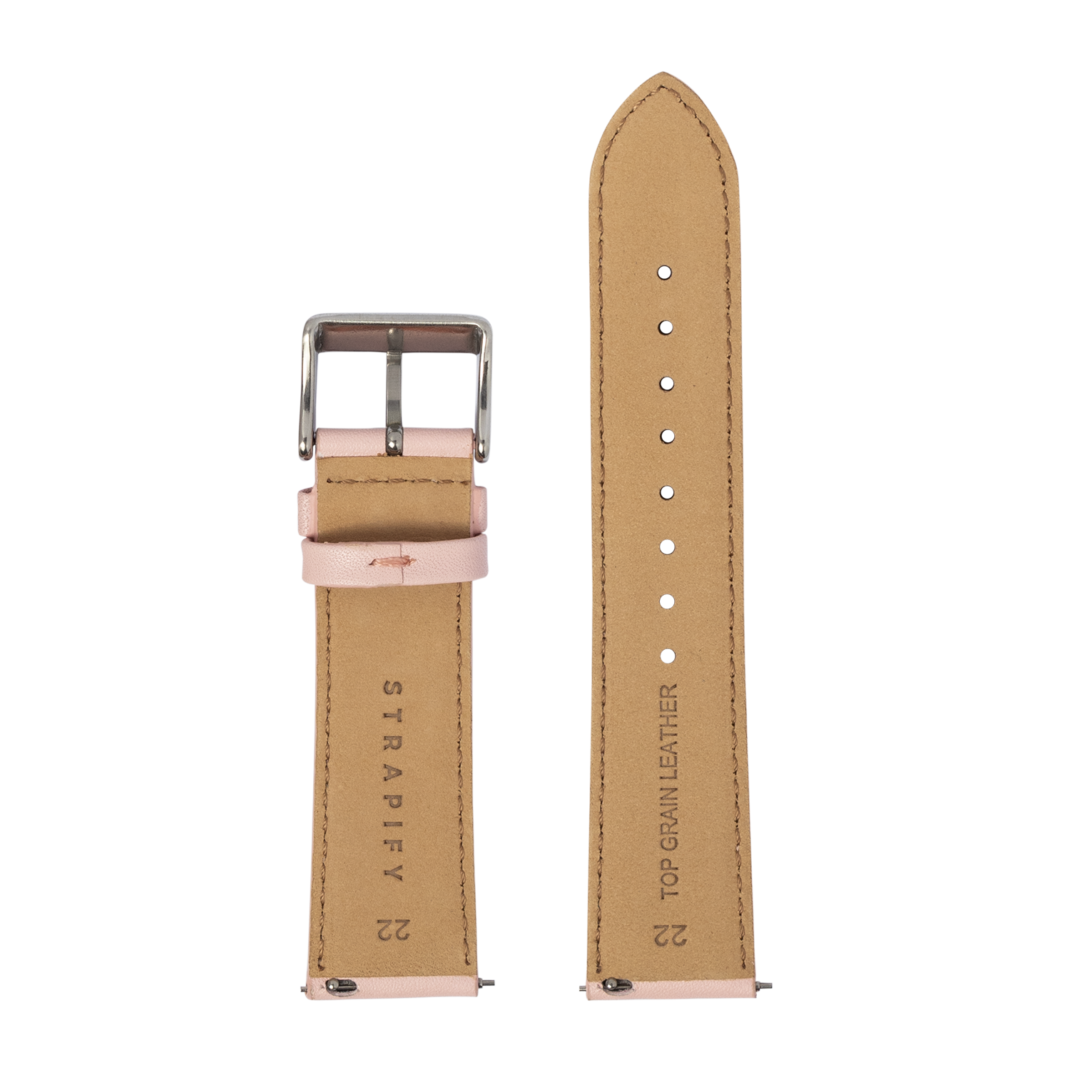 Tan leather watch strap with pink padding and silver buckle, 20mm QuickFit compatible band