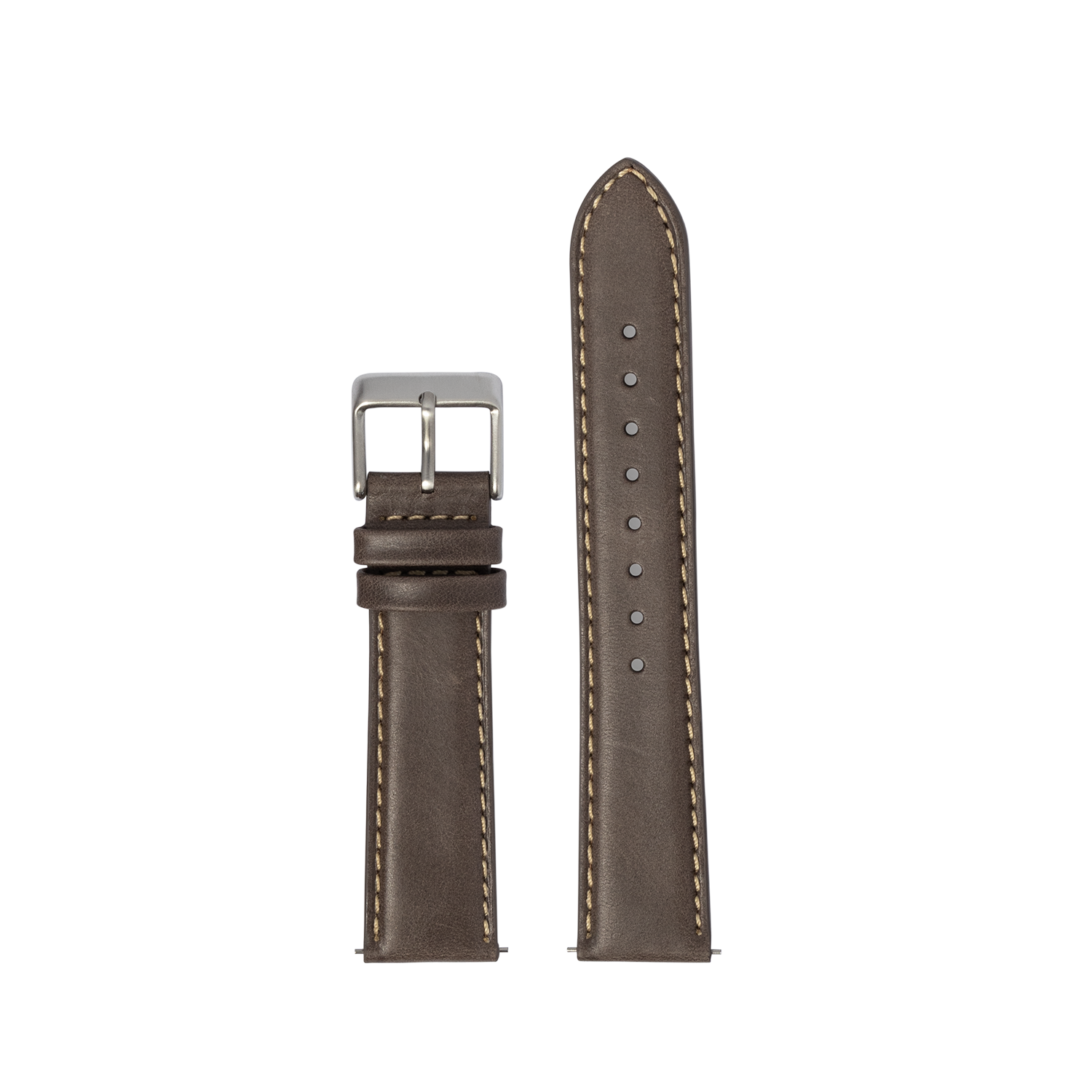 Brown leather watch strap with beige stitching, QuickFit 20mm, stainless steel buckle and padded design