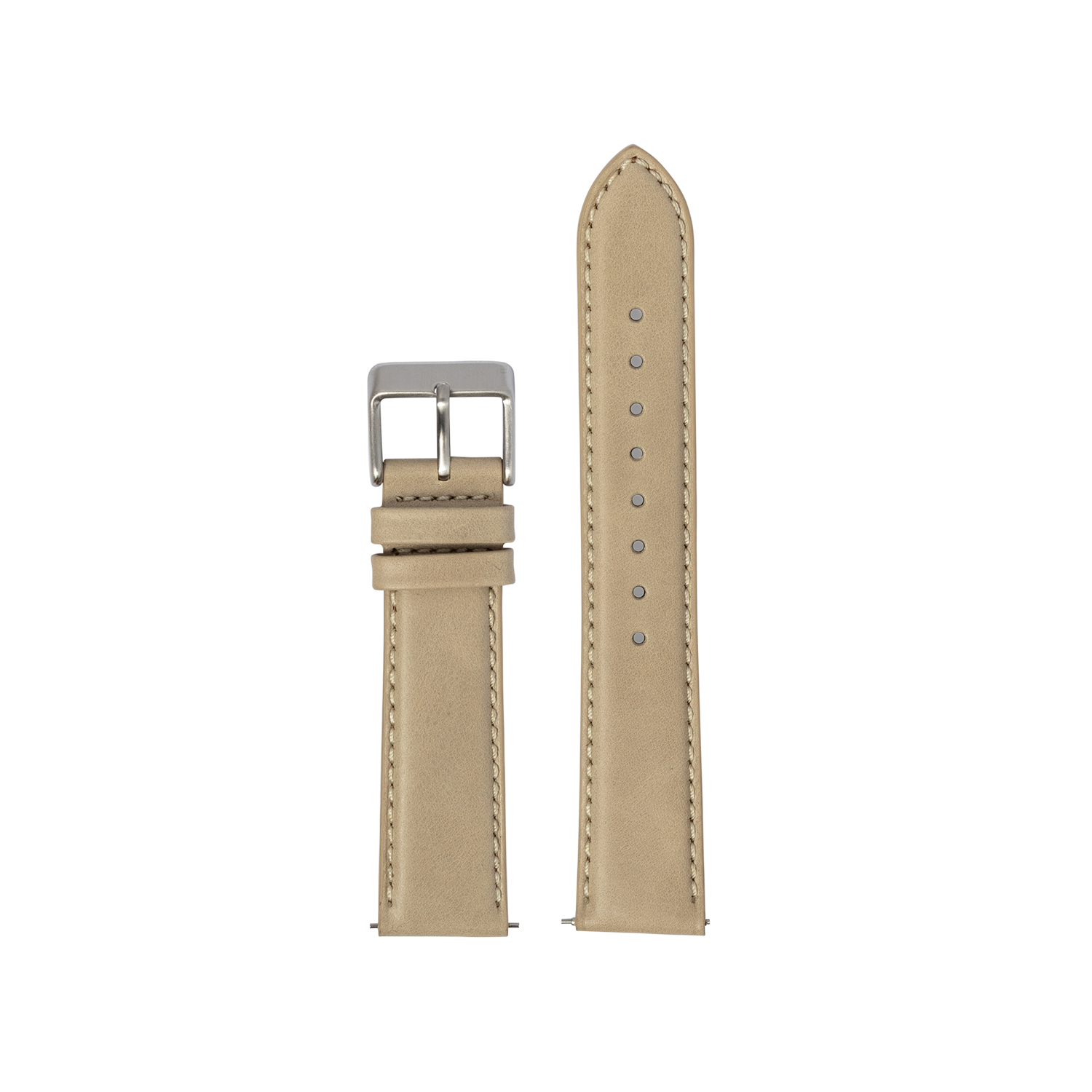 Cream padded leather watch strap 20mm with stainless steel buckle and contrast stitching