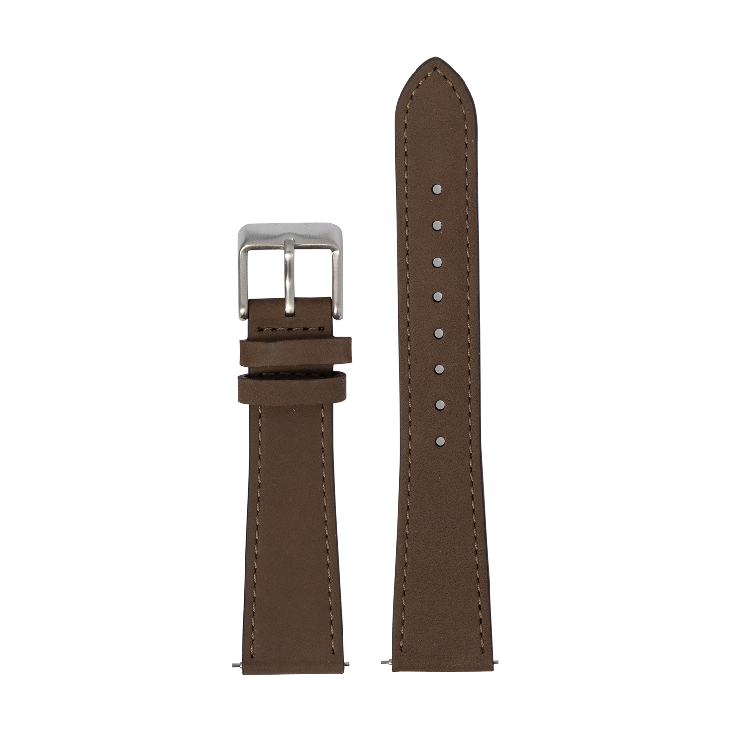 Brown nubuck leather watch band 22mm with silver buckle and white stitching