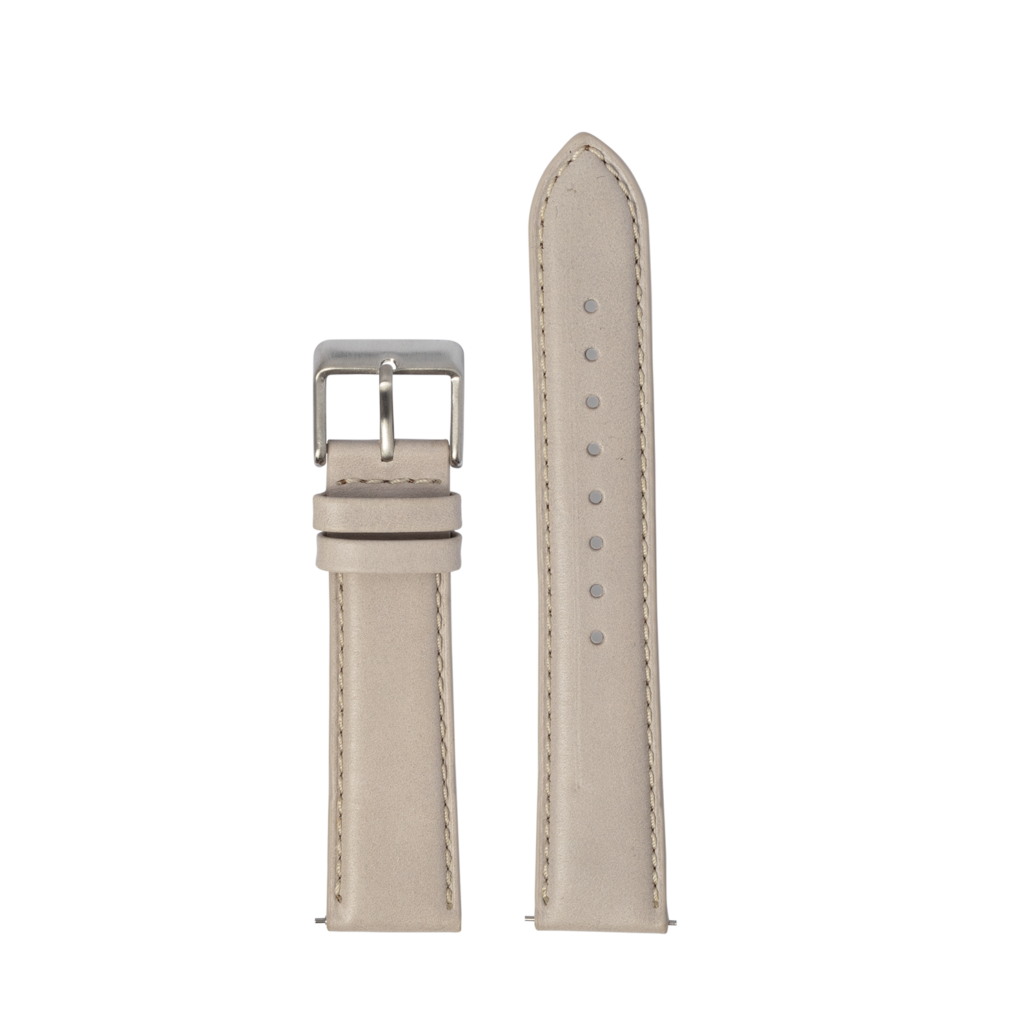Pale pink padded leather watch strap with quick-fit bars and silver buckle, 20mm width
