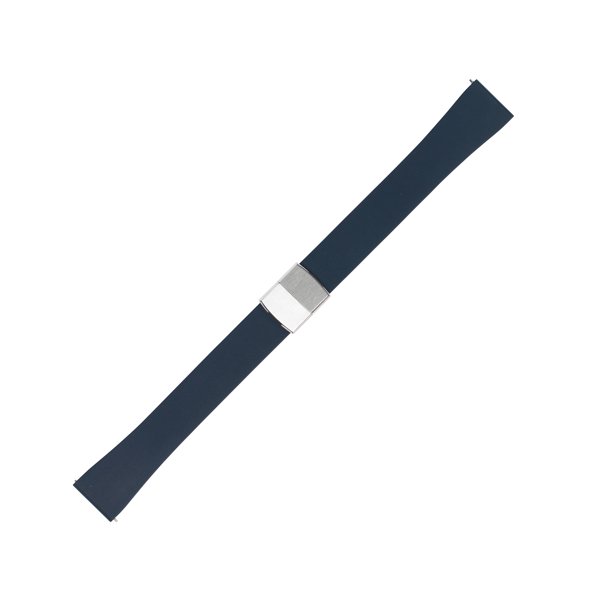 Navy blue rubber watch band with stainless steel quick release deployant clasp, cut to size strap for watch customization