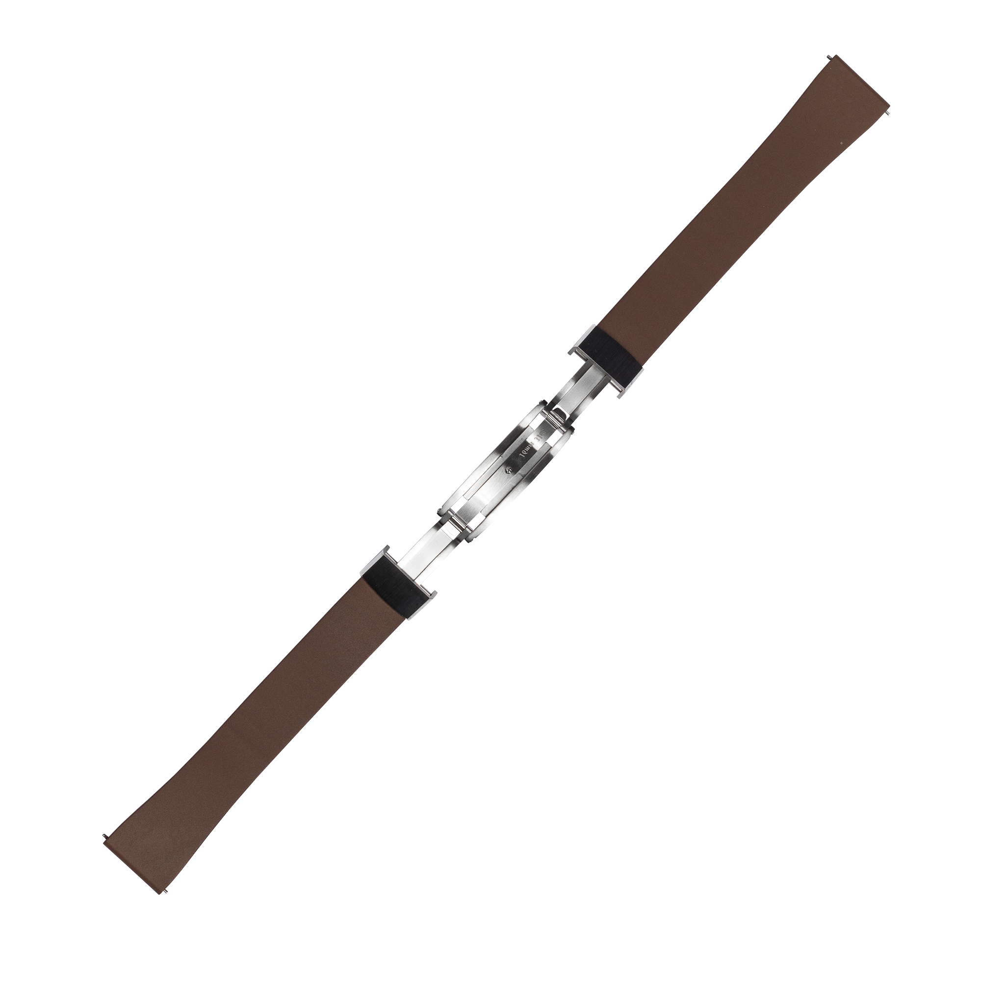 Brown rubber watch strap with stainless steel quick release leaf-spring deployant clasp