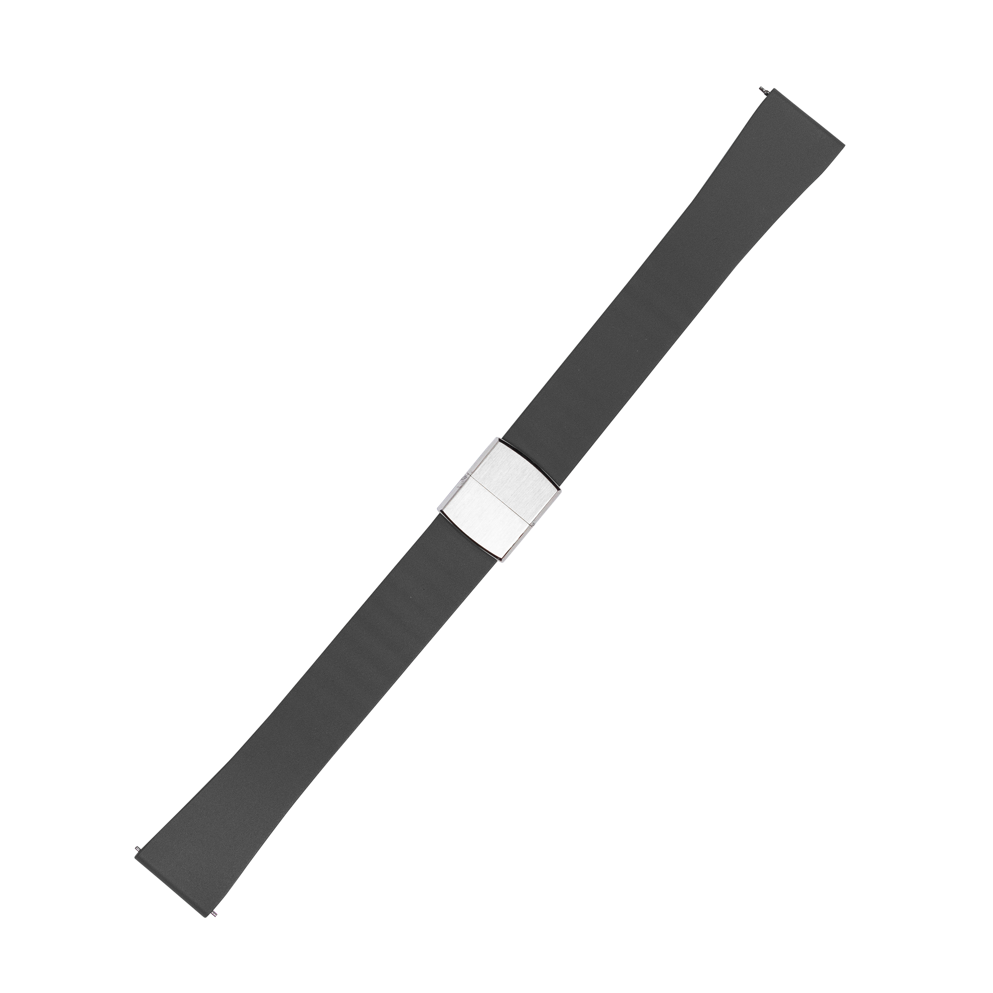 Black FKM rubber watch strap with stainless steel leaf-spring deployant clasp, cut-to-size quick release band