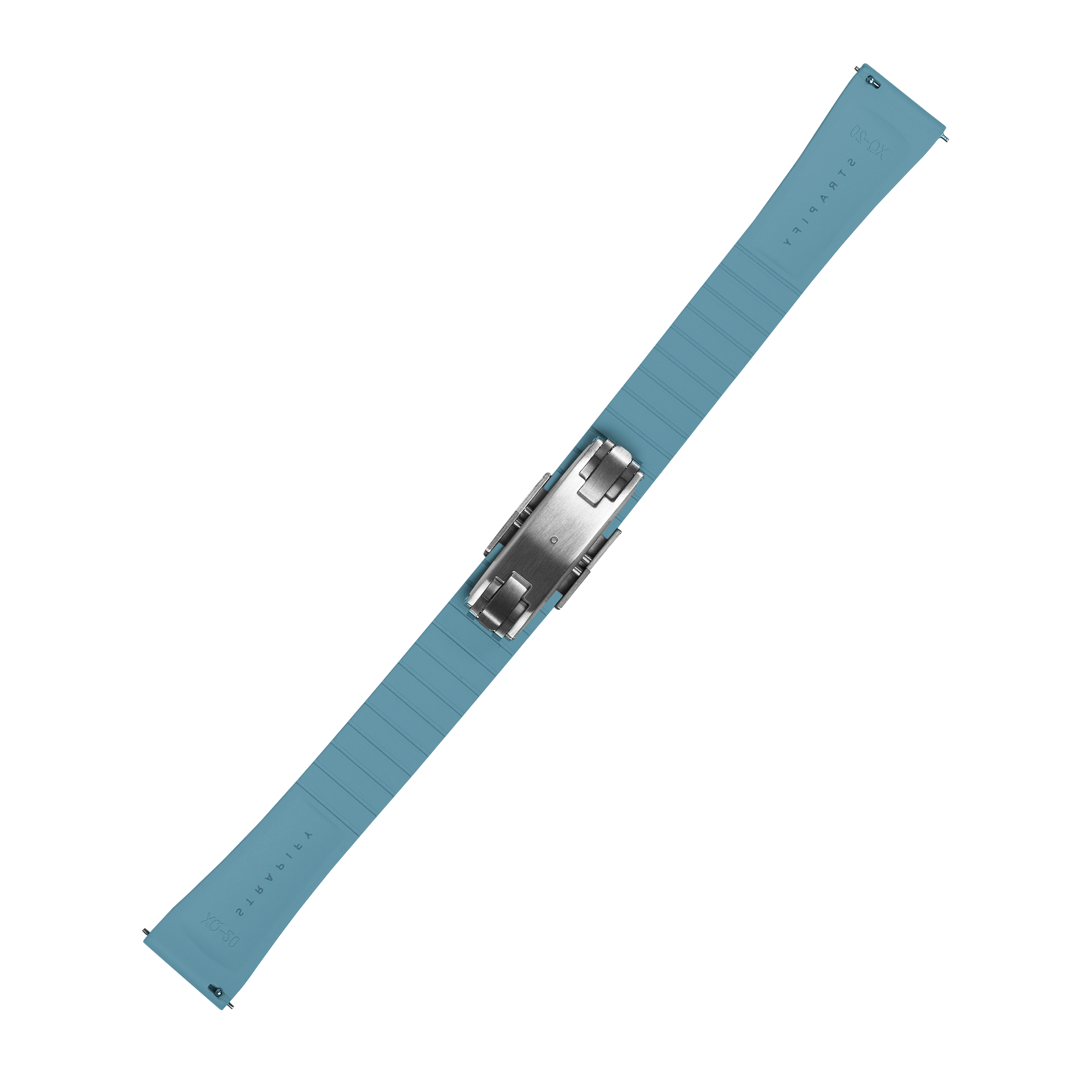 Blue FKM rubber watch strap with stainless steel leaf-spring deployant clasp, cut to size quick release band