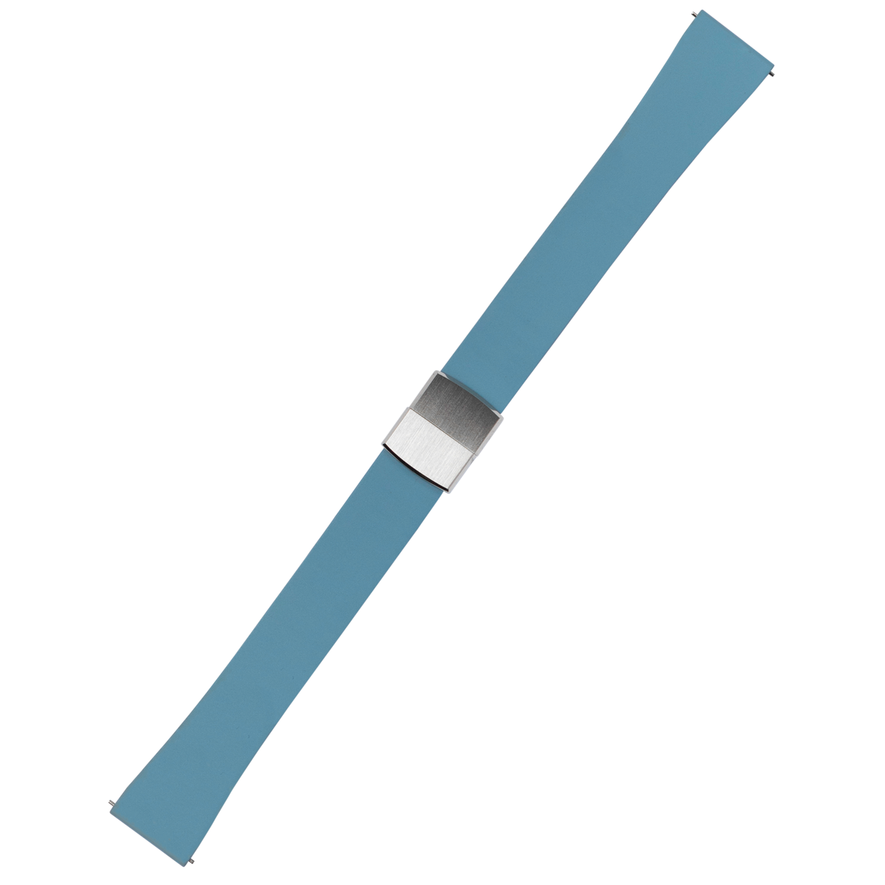 Blue FKM rubber watch strap with stainless steel leaf-spring deployant clasp and quick release pins