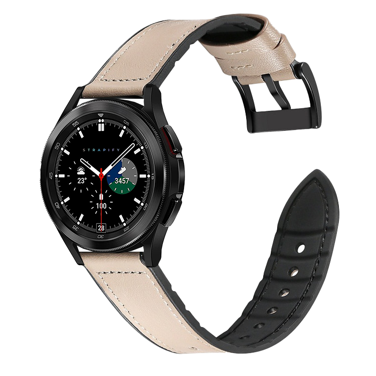 Quick Release Leather Hybrid Ivory Grey smartwatch band with black case and interchangeable strap