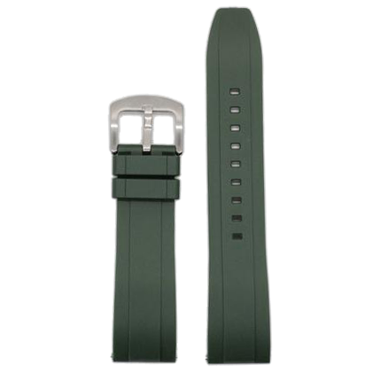 Green FKM rubber watch strap 26mm with stainless steel buckle and quick-fit system