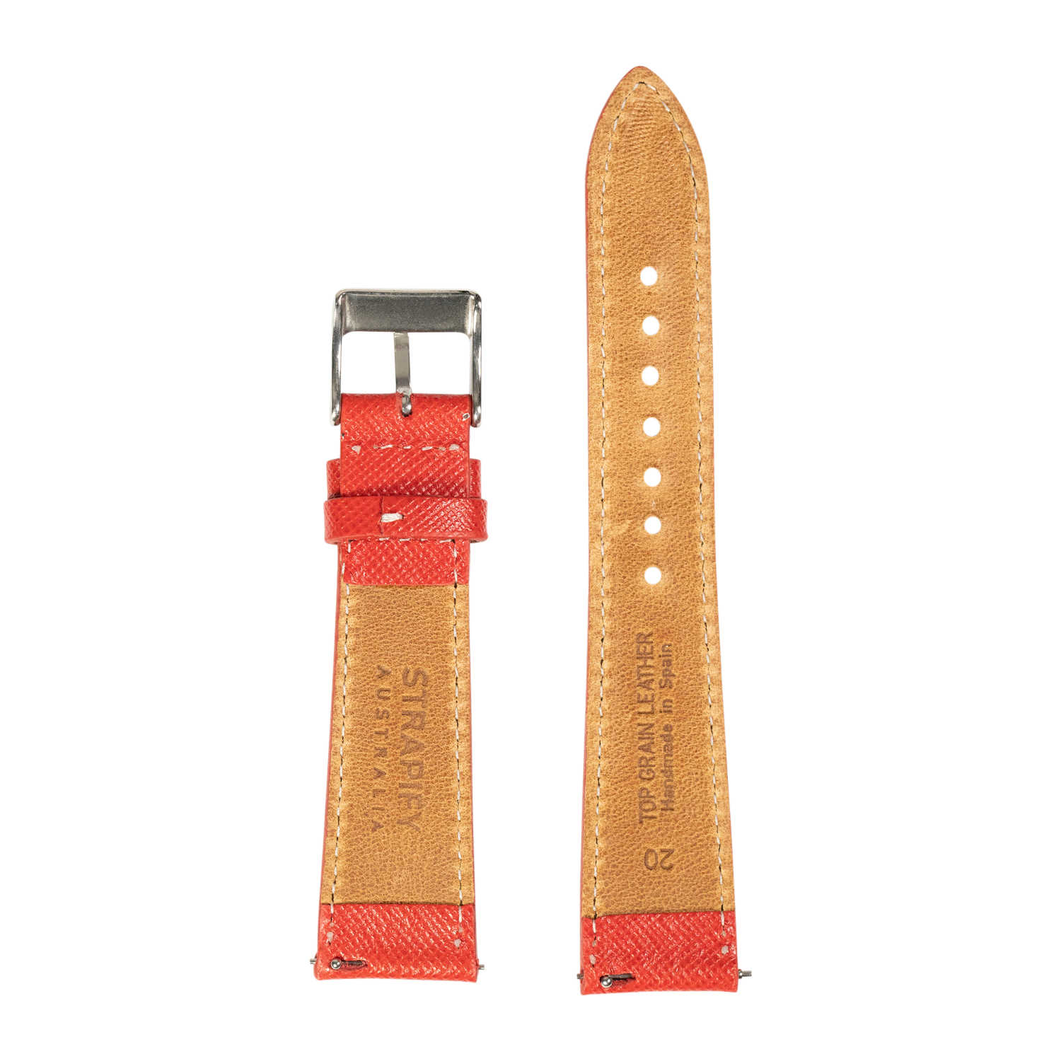 [Fitbit Versa 3 & 4/Sense 1 & 2] Saffiano Leather - Red with White Stitching