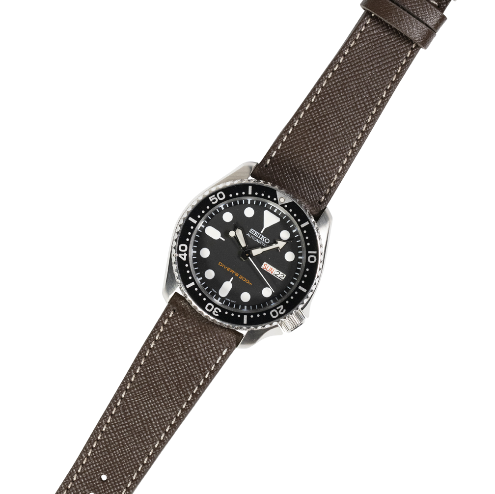 [QuickFit] Saffiano Leather - Dark Brown with White Stitching