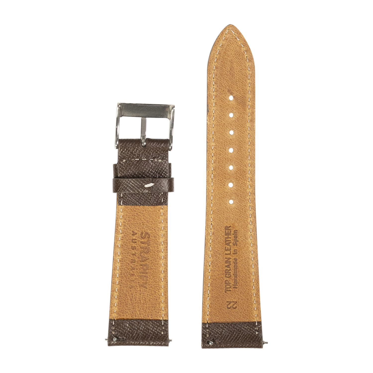 [Fitbit Versa 3 & 4/Sense 1 & 2] Saffiano Leather - Dark Brown with White Stitching