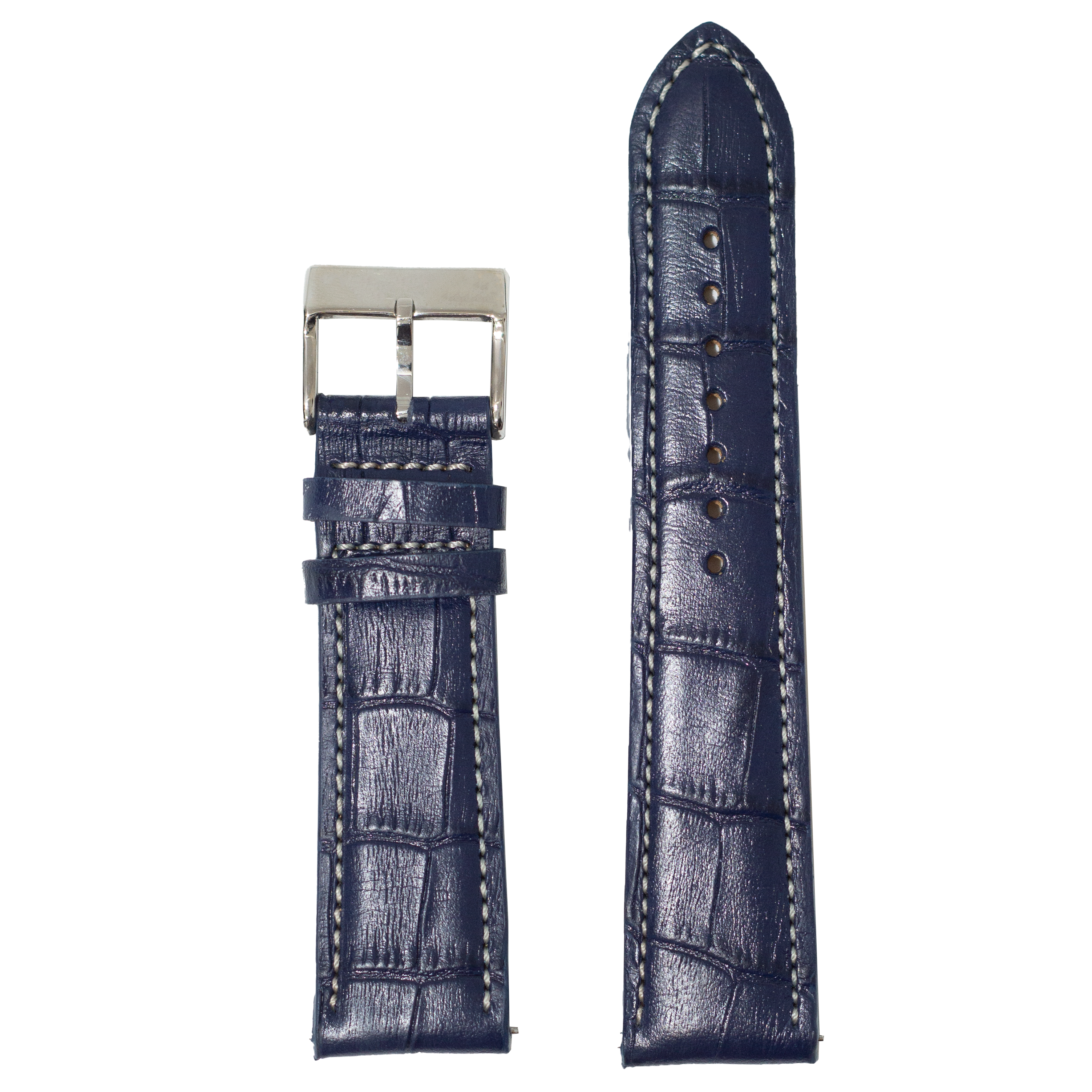 [Fitbit Versa 3 & 4/Sense 1 & 2] Alligator Leather - Navy Blue | White Stitching