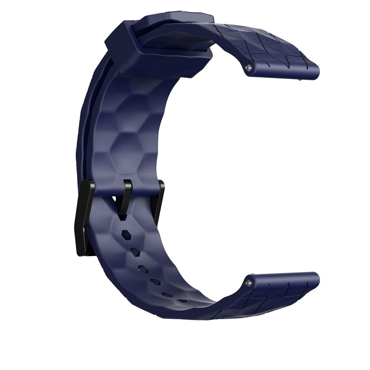 Navy quilted silicone smartwatch band with quick release black hardware and adjustable perforated strap