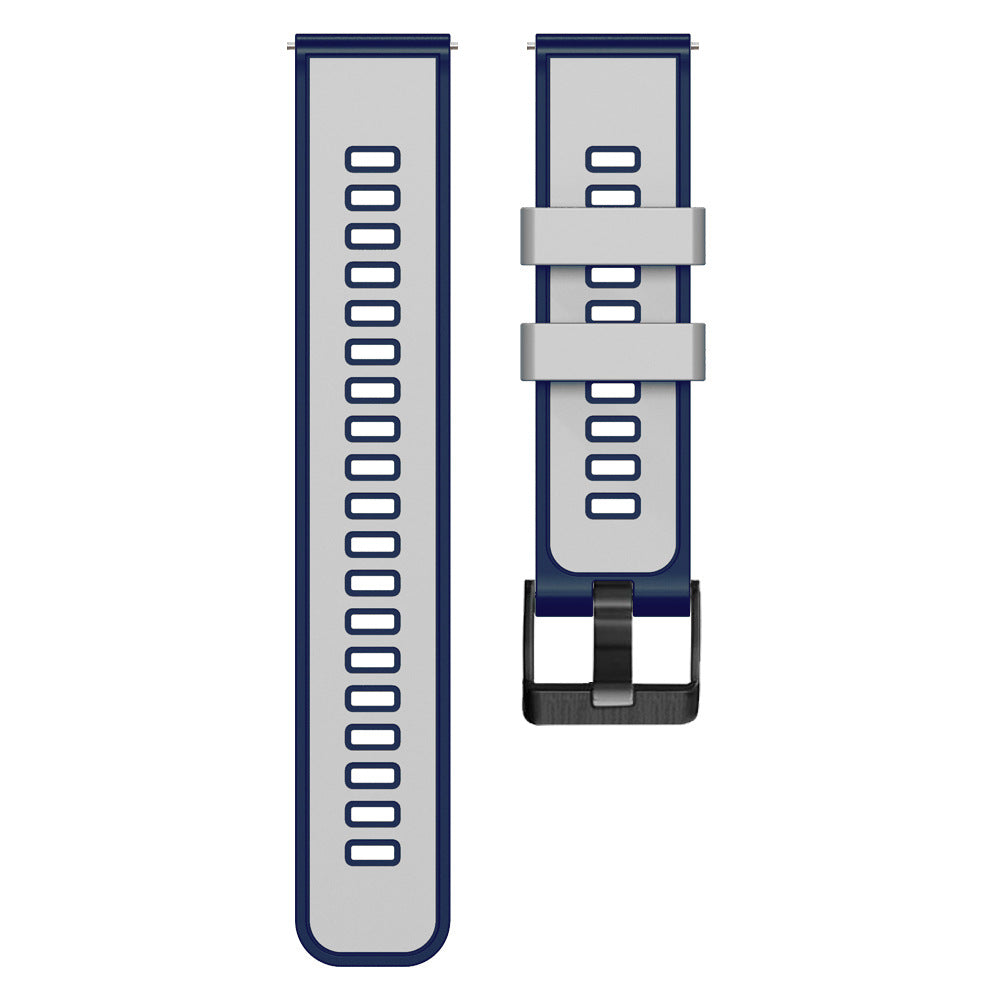 Navy and gray silicone watch band with quick release mechanism and black hardware clasp