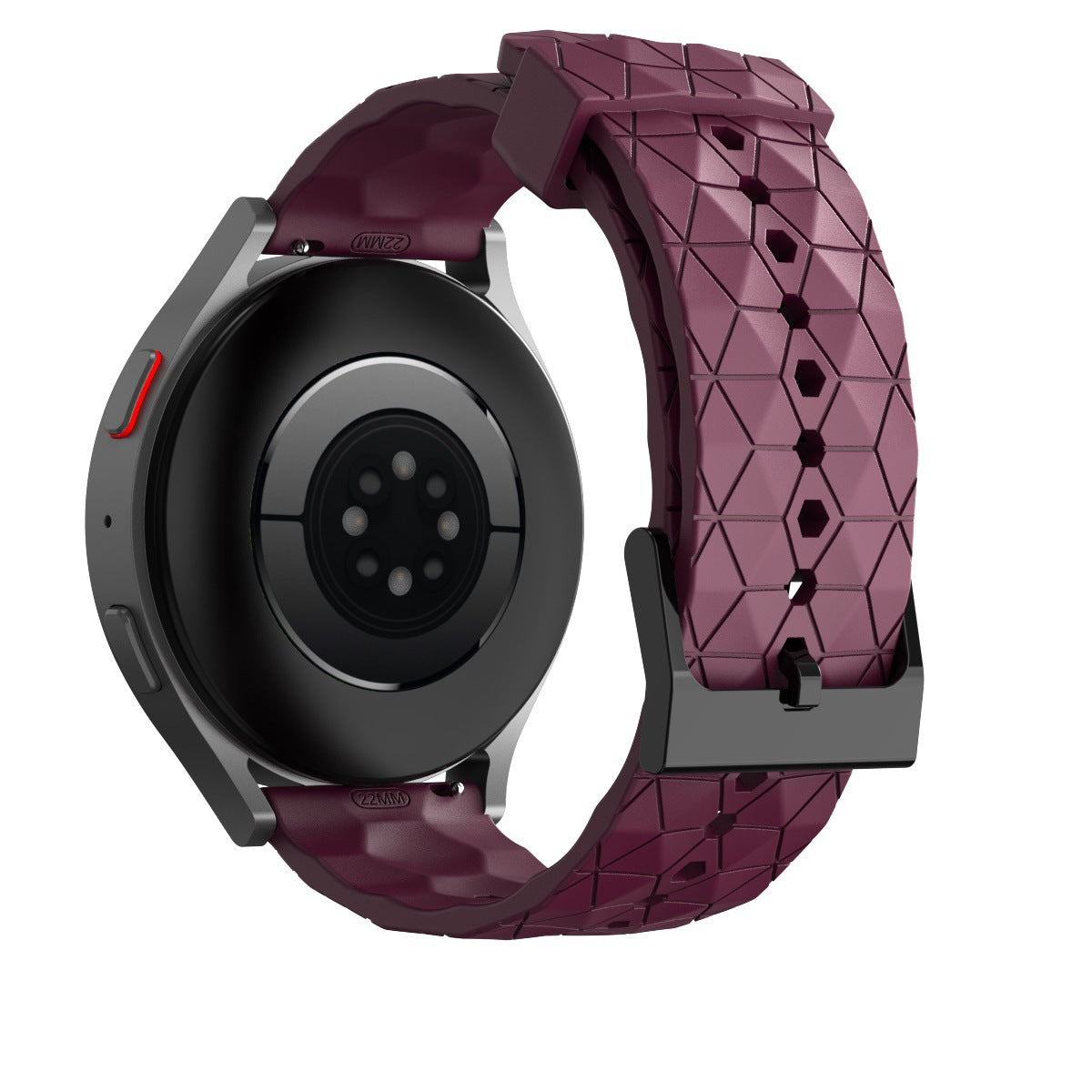 Garmin smartwatch with burgundy textured silicone band and quick release mechanism with black hardware