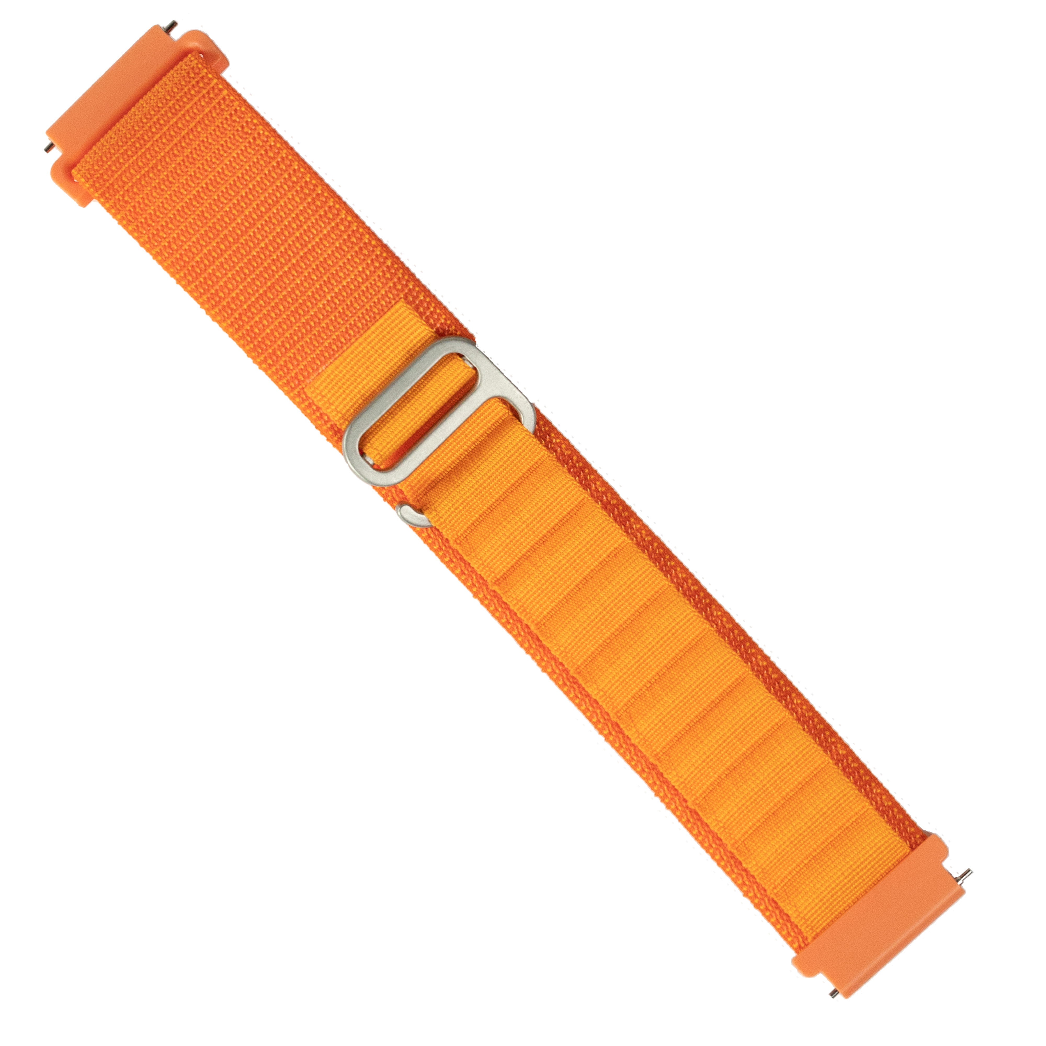 Bright orange Alpine Loop quick release watch band with metal buckle and adjustable fabric strap
