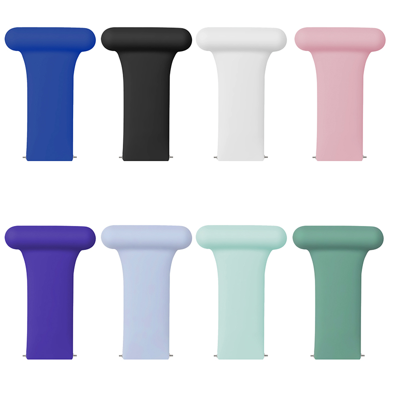 Set of eight colorful medical ID badge holders in blue, black, white, pink, purple, light blue, mint, and green